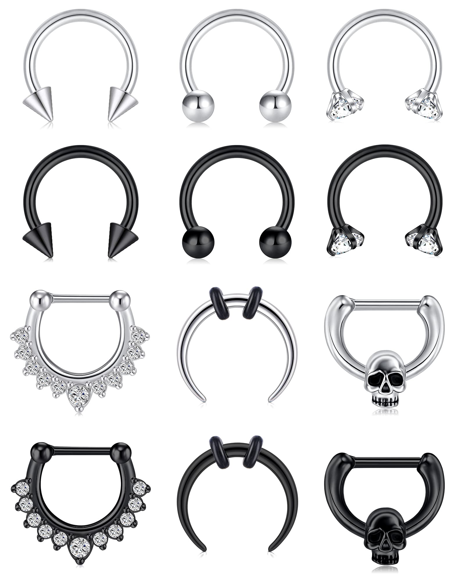 Zolure 16G Surgical Steel Septum Ring Septum Piercing Jewellery Clicker Horseshoe Nose Hoop Rings Eyebrow Lip Earring Tragus Helix Cartilage Daith Conch Body Piercing Jewellery 8-10 mm