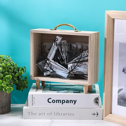 Miniatura 3 de Caja de fondos de luna de miel caja de dinero decorativa para la sombra maleta de madera alcancías de madera banco de monedas para adultos viajes