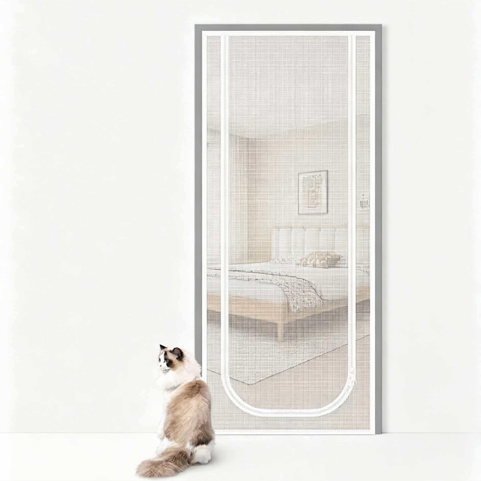 BIAOO Cat Screen Door with Double-Sided Zipper, Reinforced Mesh, Scratch-Resistant, Prevents Escapes. (90x210cm)
