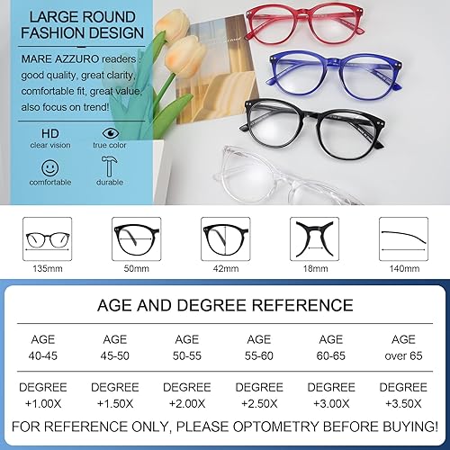 Miniatura 46 de MARE AZZURO Womens Reading Glasses Round Readers Female 0 1.0 1.25 1.5 1.75 2.0 2.25 2.5 2.75 3.0 3.5 4.0 5.0 6.0 (Red 250)