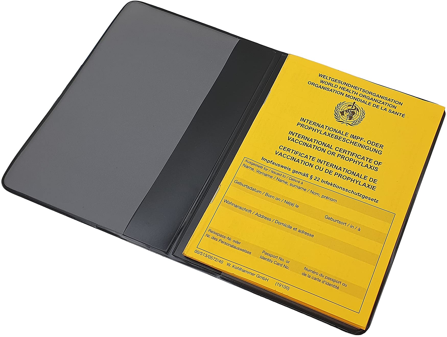 Etui ochronne na paszport szczepień, międzynarodowa karta szczepień, książeczka szczepień, etui na paszport, od daty wydania 2005 z 2 przegródkami, Made in Germany, metaliczny niebieski, Einheitsgröße