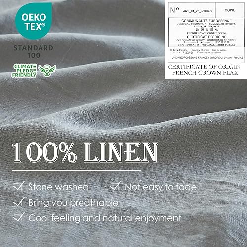 Miniatura 2 de Simple&amp;Opulence Juego de funda de edredón 100% lino, 3 piezas, estilo básico, lino lavado francés, color sólido, suave, transpirable, ropa de cama