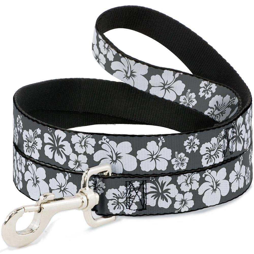 Laisse pour chien hibiscus gris blanc avec sangle ultra large pour une prise en main ferme