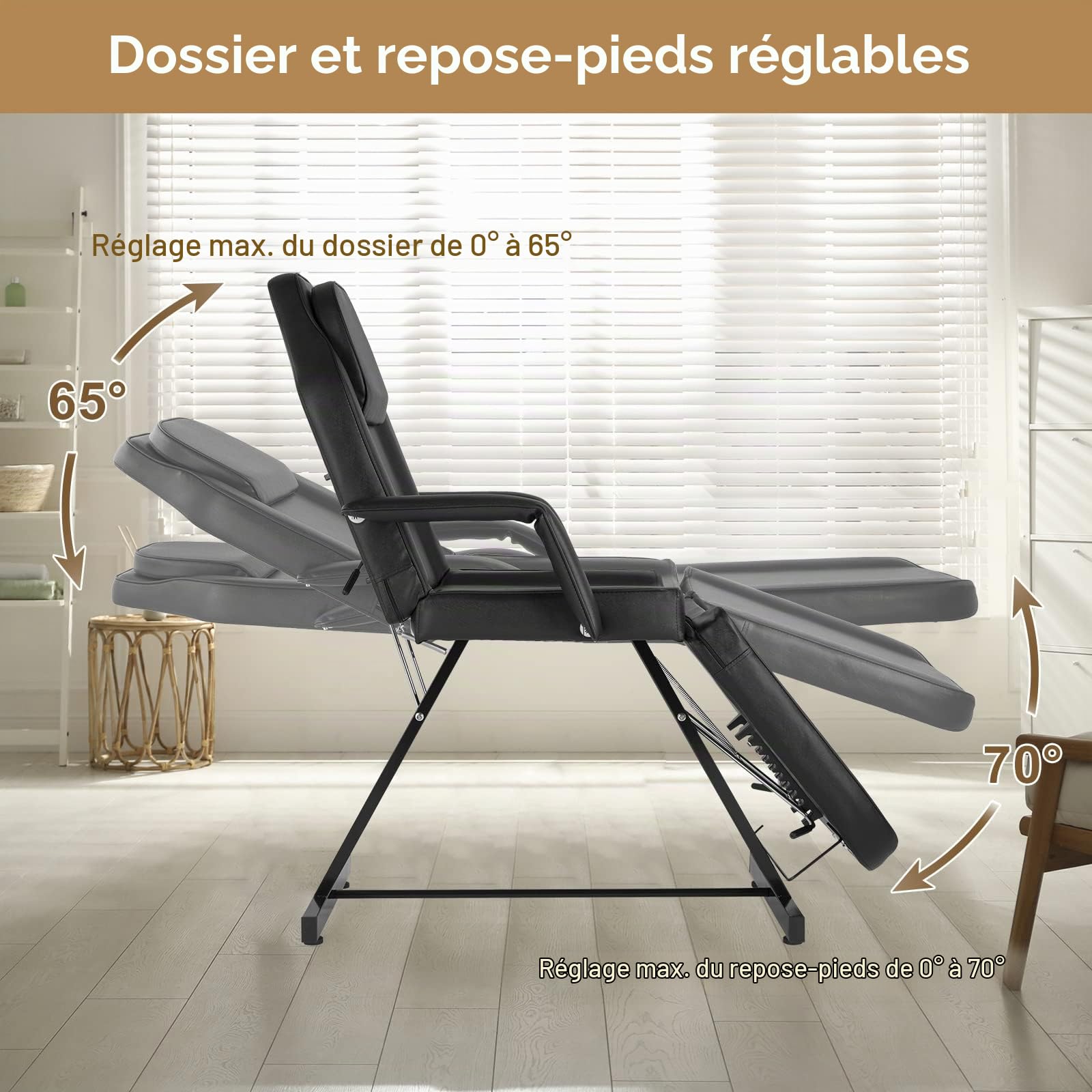 Bonnlo Fauteuil d'esthétique Pliable, Table de Tatouage, Table de Massage,avec Tabouret Roulant Tabouret pivotant, Fauteuil de Coiffure pour équipement de Salon de beauté Spa (Noir)