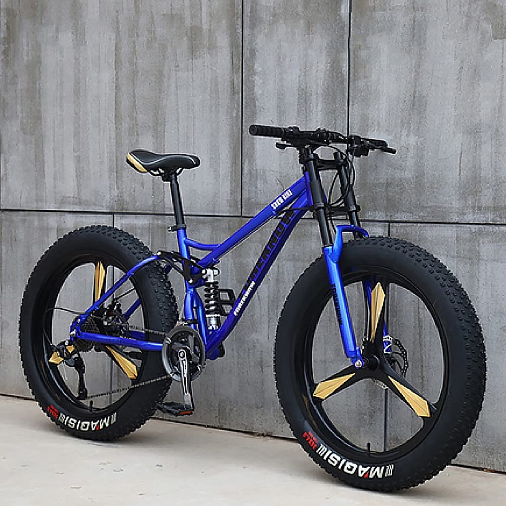 26Inch Mountain Bikes, Adult Fat Tire Mountain Trail Bike, 27 Speed Bicycle, High-carbon Steel Frame Full Suspension Dual Disc Brake, 4.0 Inch Thick Wheel Mountain Snow Beach Bikes