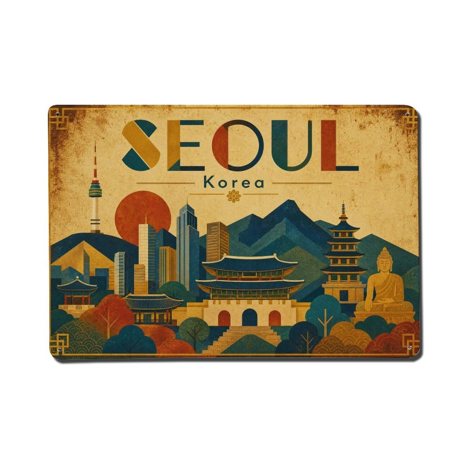 Huiyhb 8X12inch(20X30cm) Vintage Travel Seoul Korea Treasure Metal Tin Sign
