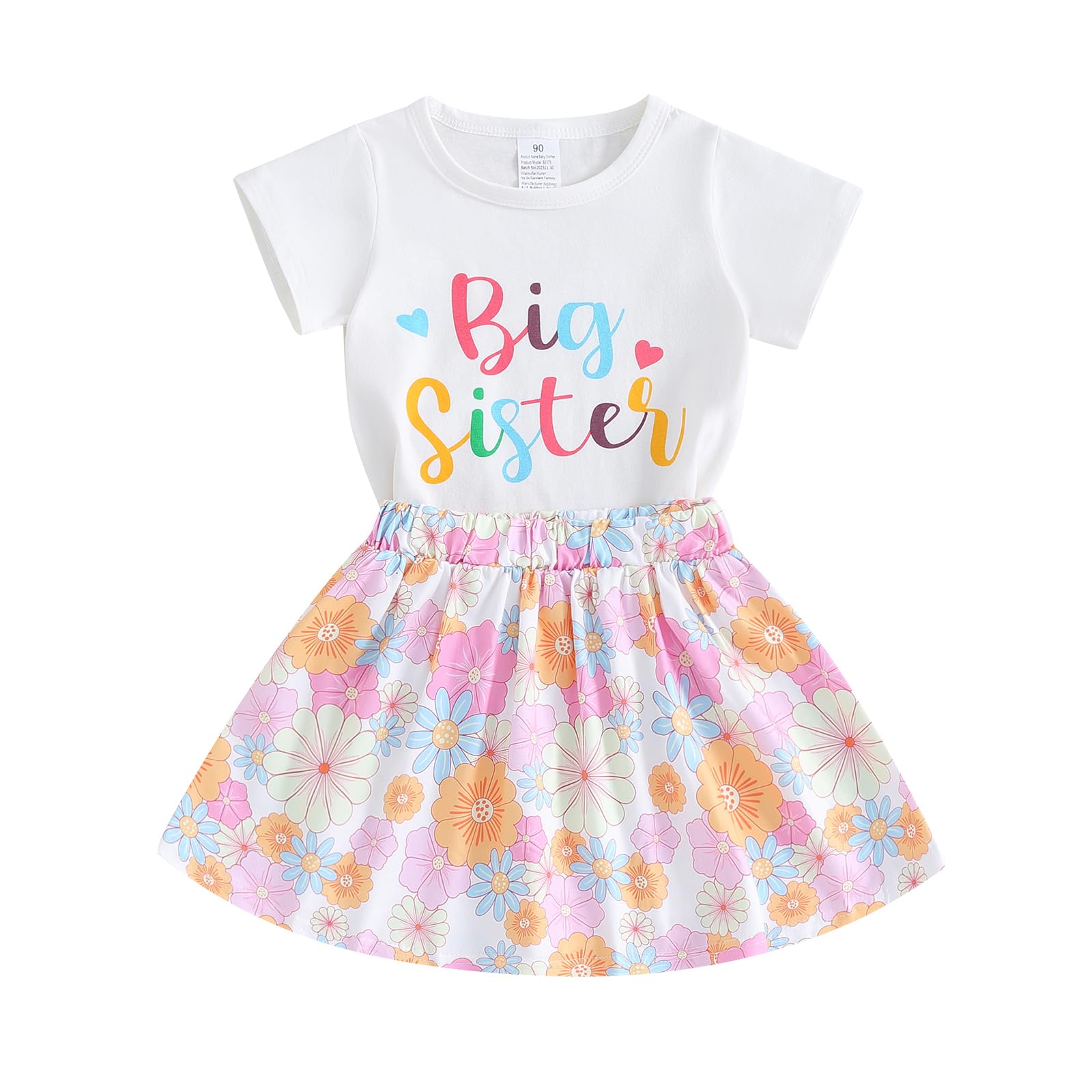CHAUKAREAUL Big Sister Little Sister Matching Outfit Short Sleeve Crewneck Letter Shirt Top Floral Skirt Set Summer 2Pcs (Pink-big sister, 2-3 Years)