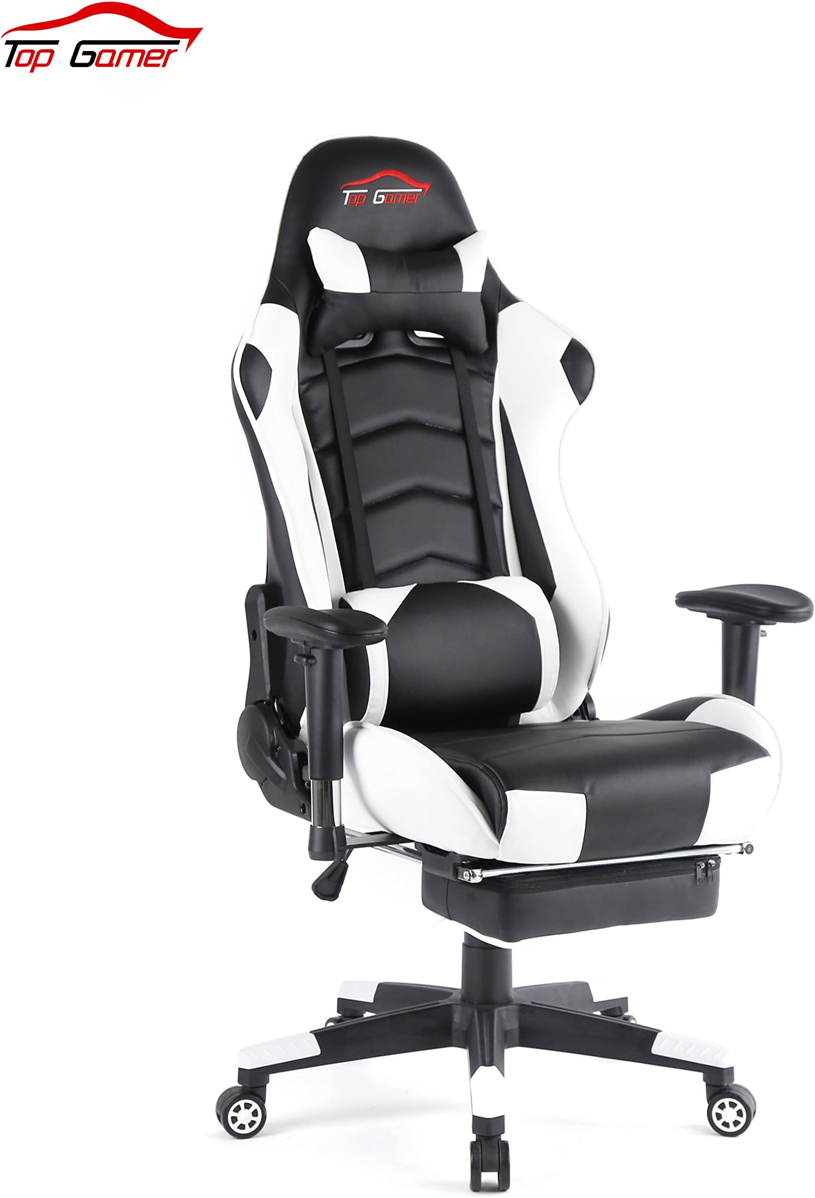 Top Gamer Gaming Chair High Back PC Computer Game Chair Office Chairs for Video Game (White/Black,18)