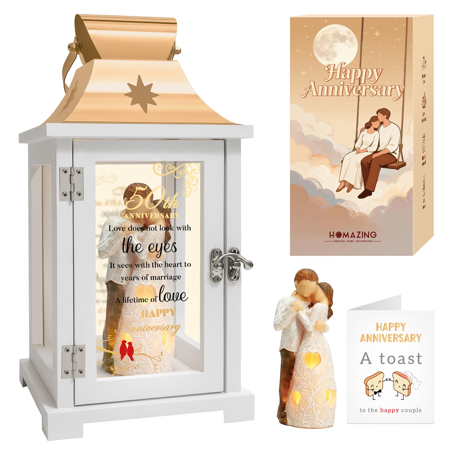 50th Anniversary Wedding Gifts for Couple Parents 50th Wedding Anniversary Lantern for Him Her Huband Wife - Husband and Wife Hugging Figurine Lantern