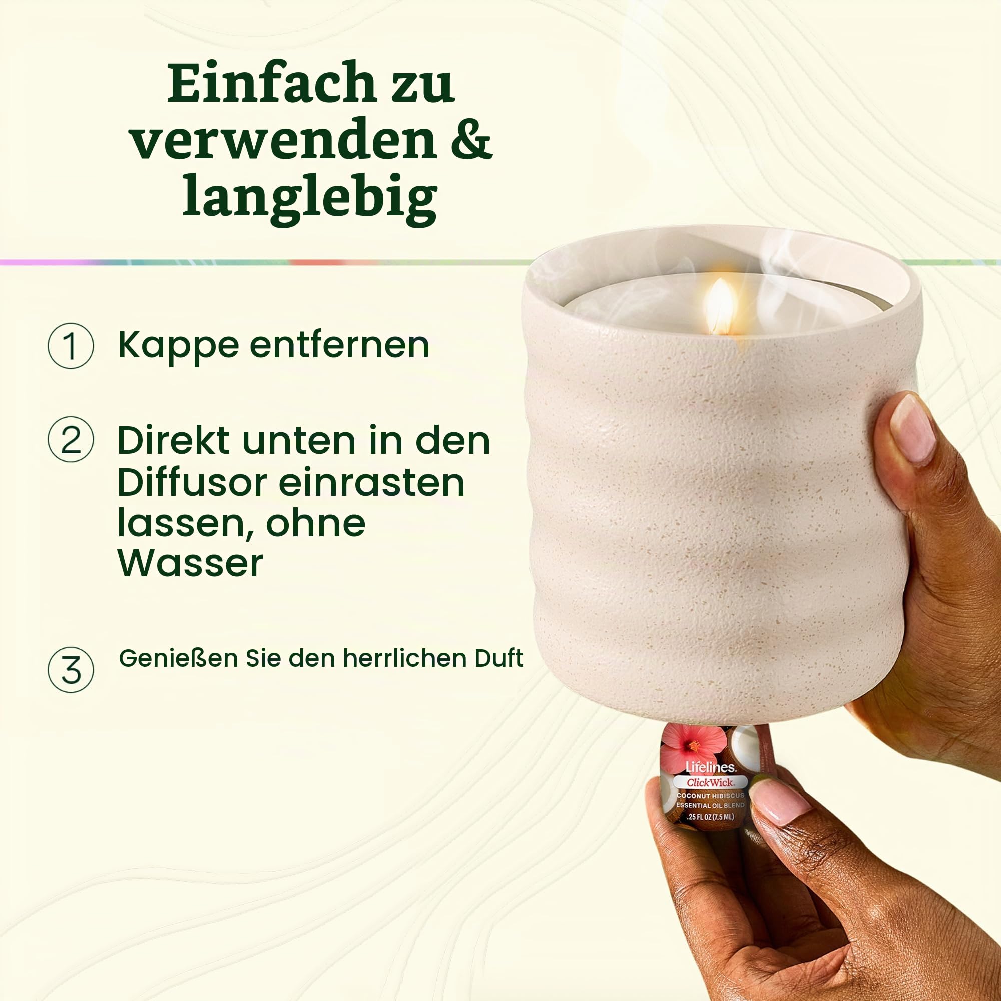 Lifelines Flammenlose Kerze Aromatherapie Ätherisches Öl Diffusor mit 2 ClickWick Ätherischen Ölmischungen - Kabelloser & Wasserloser Diffusor für Zuhause