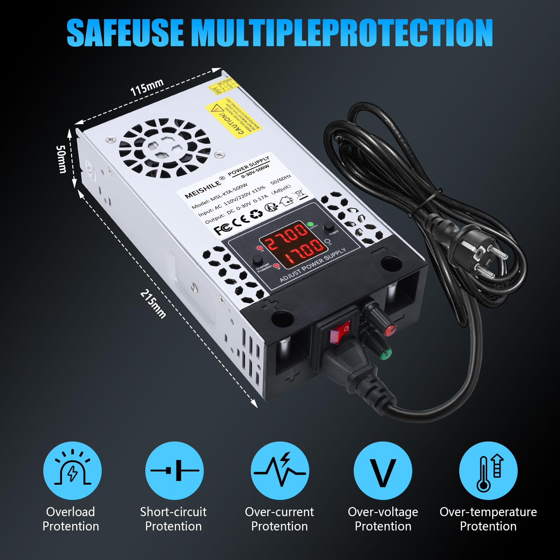 Einstellbare Schalternetzteil DC (0-17V 0-30A) 500W DIY Trafo 230V AC auf DC Transformator Industriell für LED Lichtleiste Lampe 3D Drucker Motor Pumpe SMPS 110V/220V Button