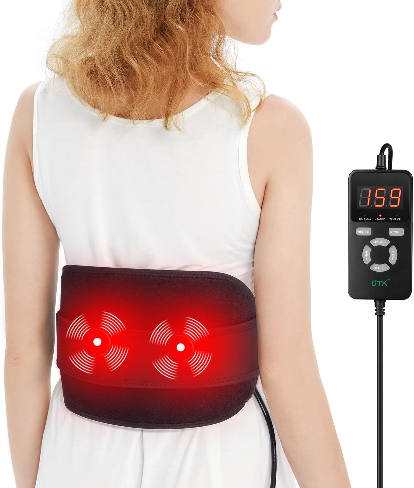 Far Infrared Vibrating Heating Pad with Vibration Massage for Lower Back Pain. 3 Vibration Modes, Smart Controller, Auto Shut Off, Hot Enough (103℉-159℉)，Back Pain Relief,S-XXXXL