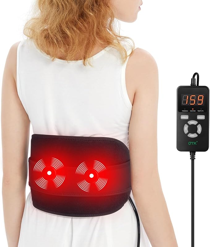 Massage Far Infrared Heating Pad for Back Pain Relief | Corded hot to 159°F with 20 natural jade & 3 vibration modes, Fits 35-55" waists, 16 timers auto-Off, gifts for women men