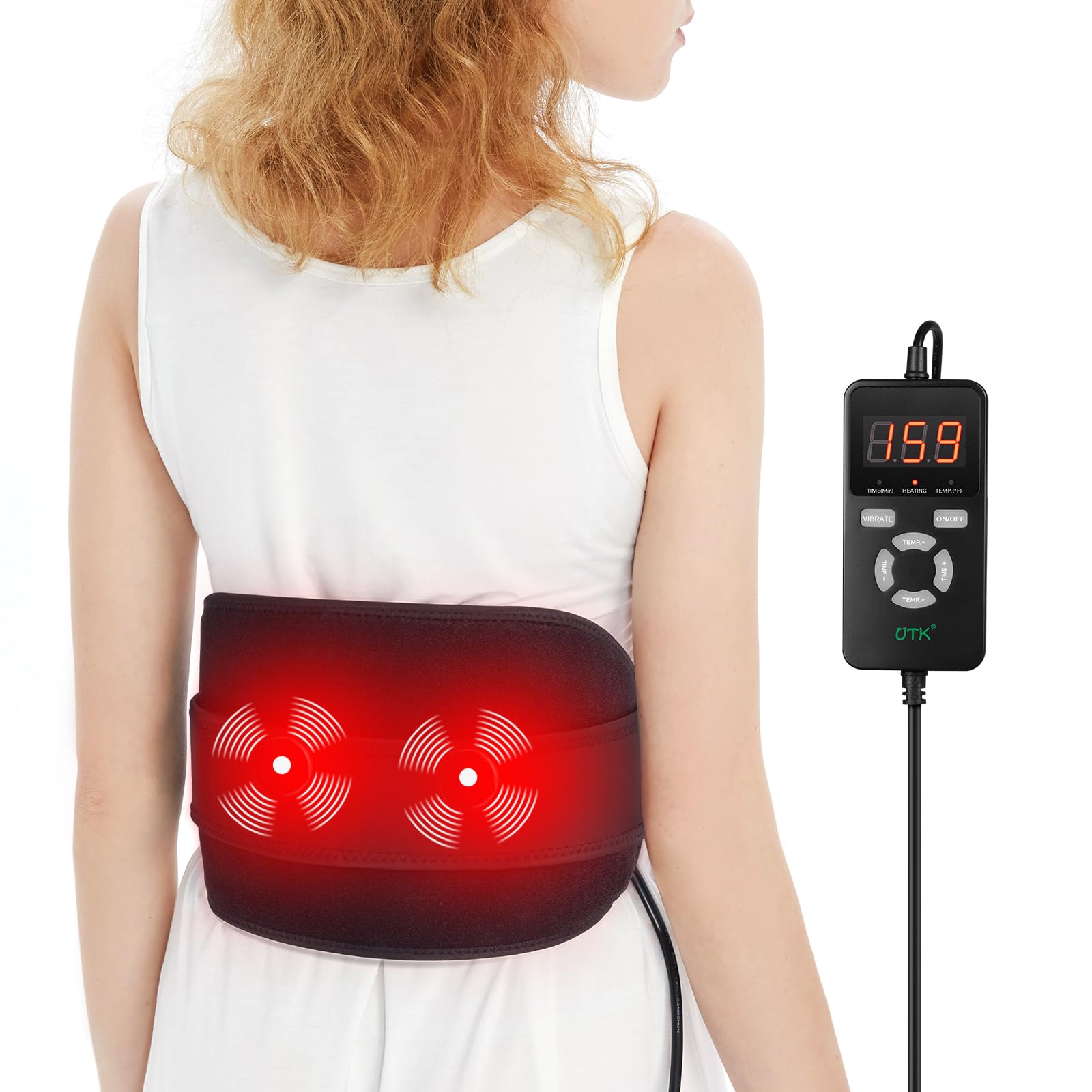 UTK Far Infrared Vibrating Heating Pad with Vibration Massage for Lower Back Pain. 3 Vibration Modes, Smart Controller, Auto Shut Off, Hot Enough (103℉-159℉)，Back Pain Relief,S-XXXXL