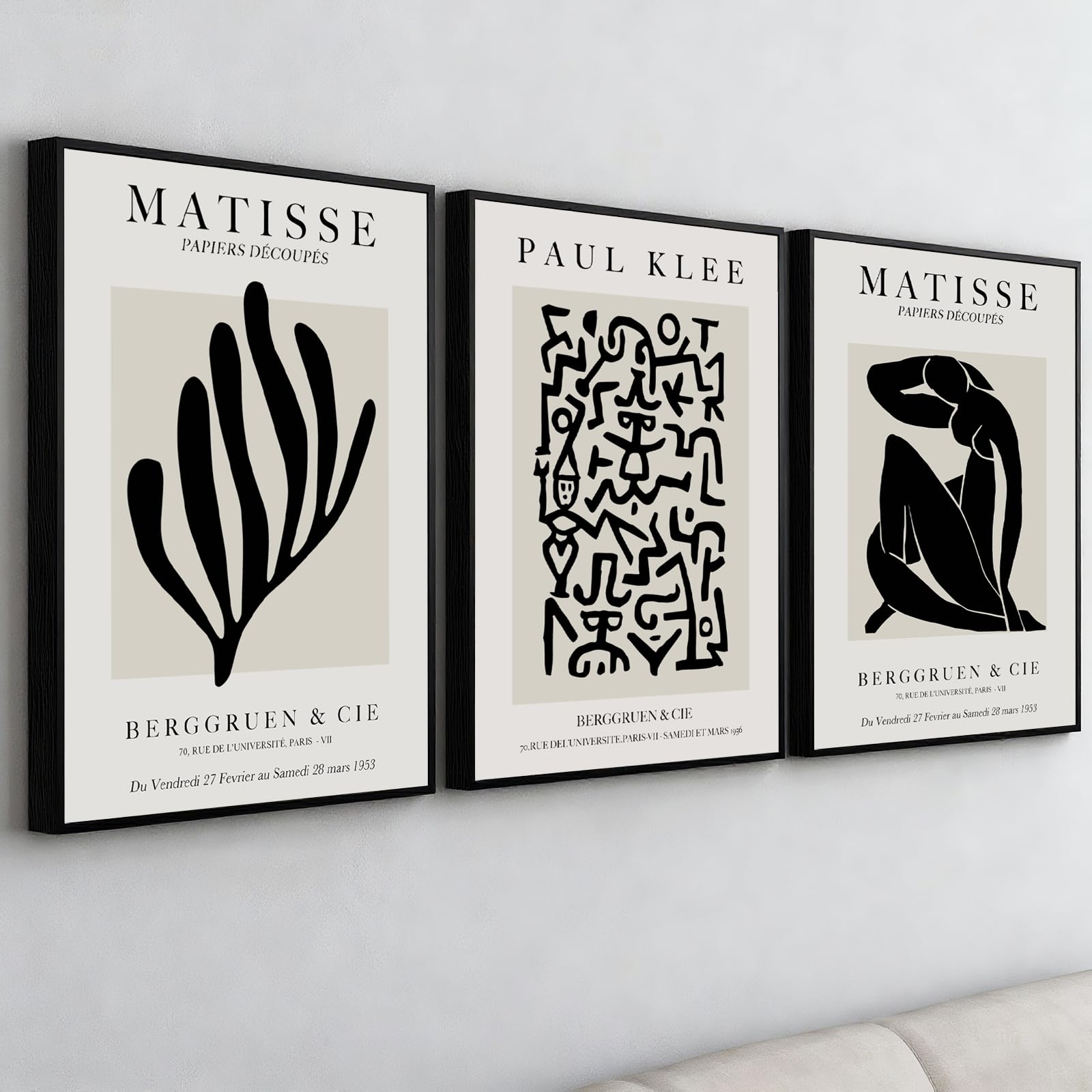 Matisse Wall Art Set of 3, Framed Black and Beige Neutral Wall Art Prints for Bedroom and Living Room Walls, Pictures for Walls 30x40cm (12"x16")