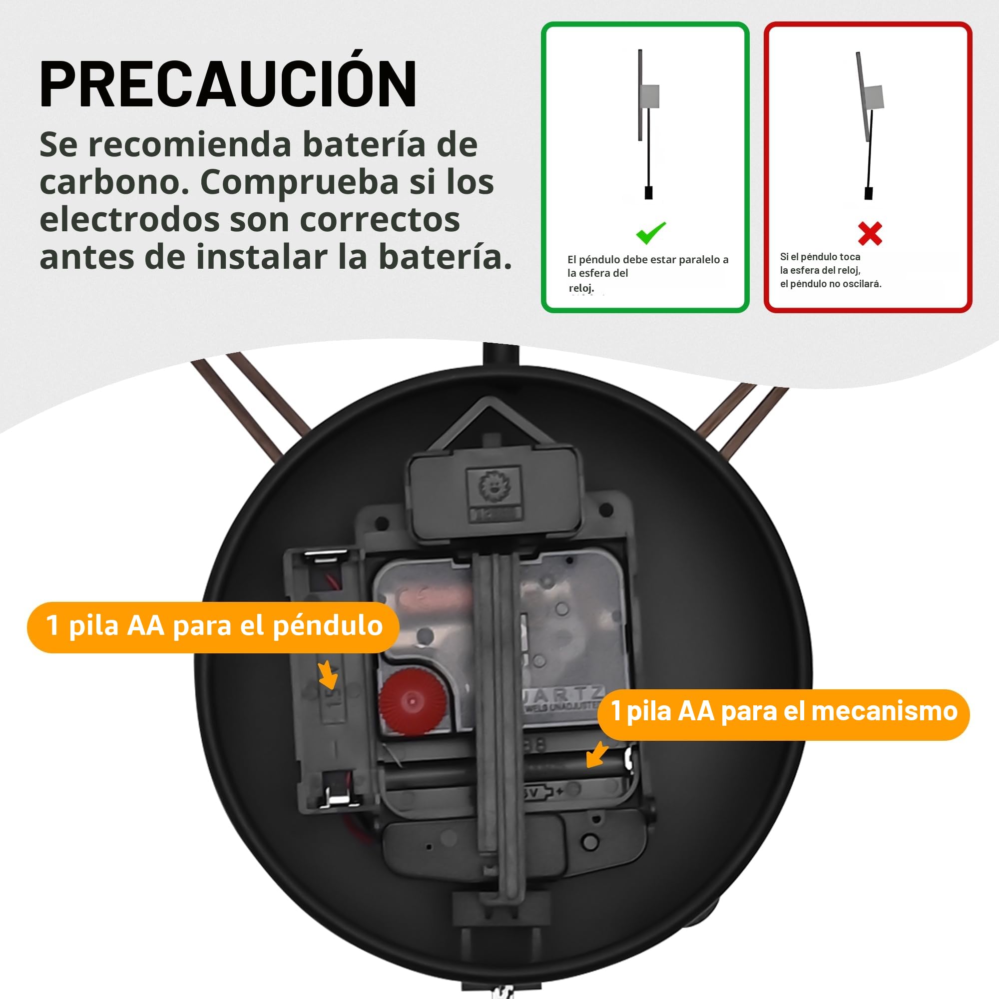 Reloj pared de péndulo decorativo moderno para sala estar, cocina, oficina, dormitorio, diseño funciona con pilas, movimiento silencioso, relojes de pared redondos metal, decoración del hogar, 50 cm