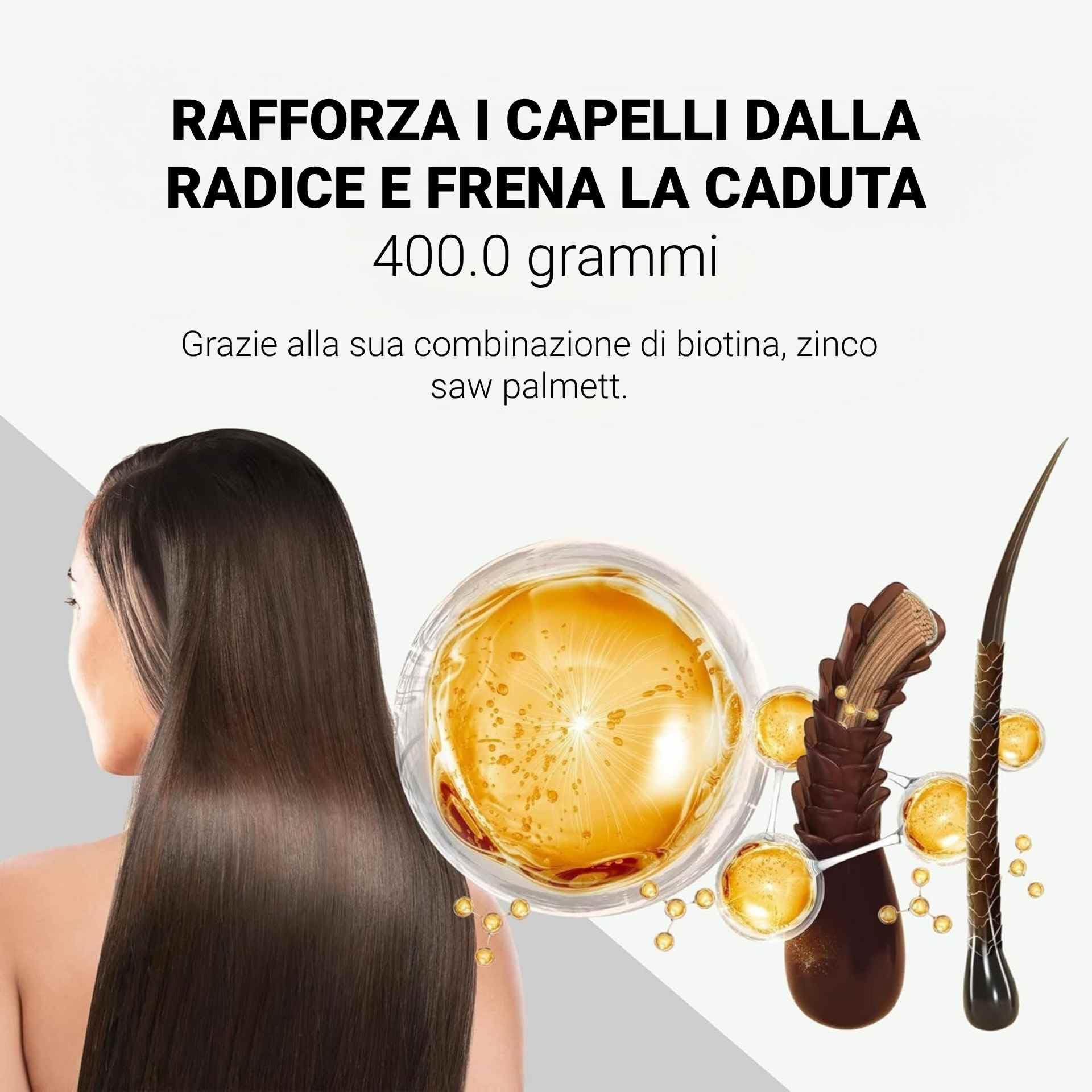 Balsamo con Biotina per i Capelli, Collagene, Olio di Argan, Jojoba e Macadamia più 18 Vitamine per i Capelli | Previene e aiuta a ridurre la caduta. XXL 400ml