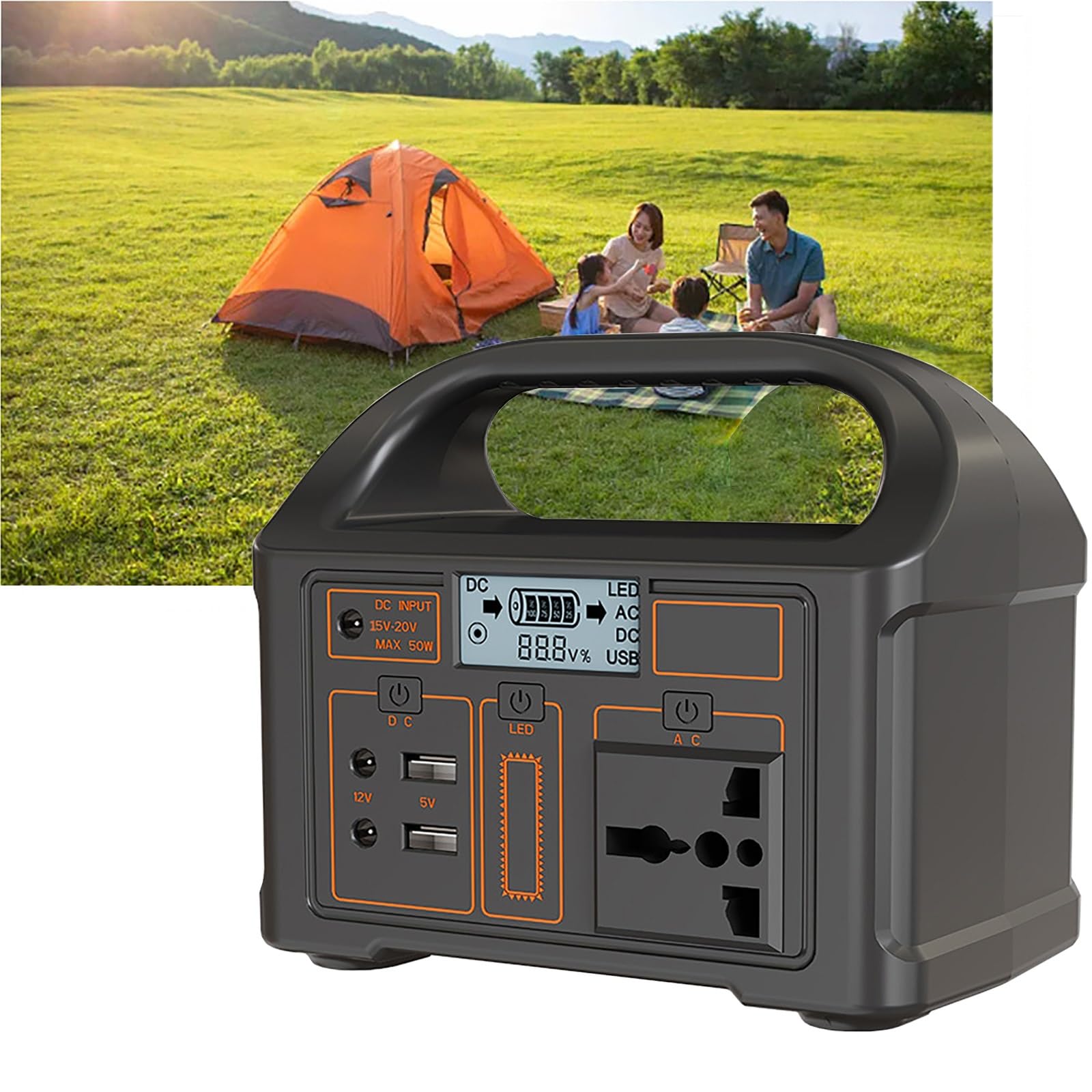 Fuente de alimentación portátil para Exteriores de 100 W, 76 WH, 24 000 mA, para Camping, con Conector USB CA/CC e iluminación LED, Ideal para Camping, Pesca y fotografía.