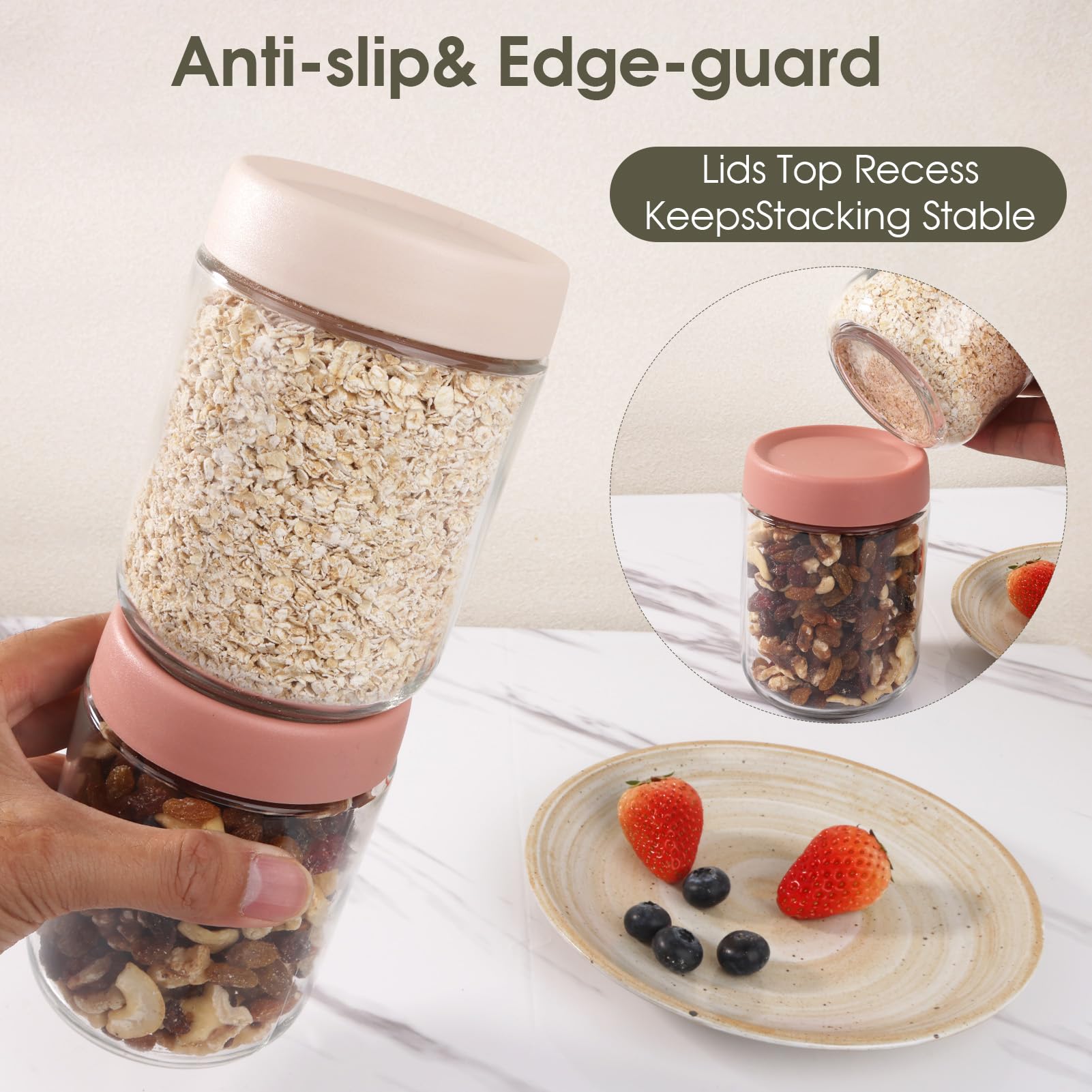 FoiiLiio 6 Tarros de Cristal con Tapa,500ML Overnight Oats Jar,Tarros de Avena Nocturna con tapa de rosca,Mason Jars Tarros de Yogur,tarros de Comida Preparada para yogur,cereales,gachas