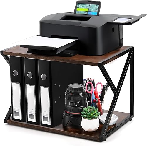 Lawei Soporte para impresora de escritorio, estante de madera de 2 niveles para impresora con patas antideslizantes ajustables, organizador de