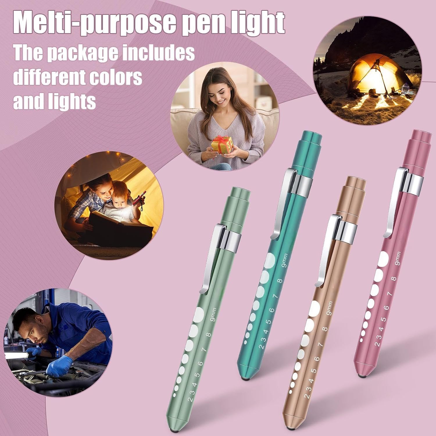 Nuanchu 6 Pcs LED Pen Light for Nurse Reusable with Pupil Gauge Clip