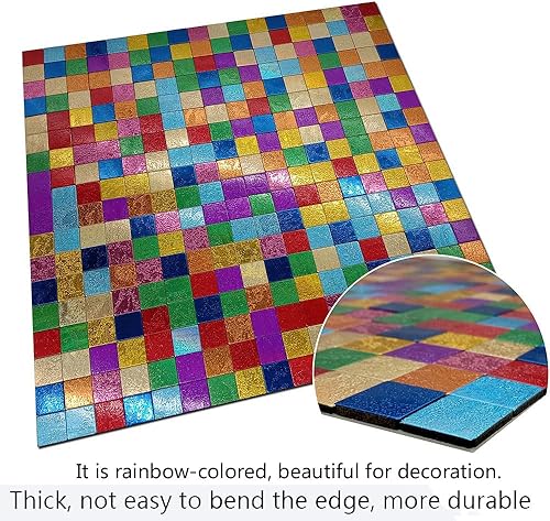 Miniatura 4 de XUANINY Azulejos para salpicaduras para despegar y pegar, adhesivo de mosaico de metal con superficie cuadrada de aluminio arcoíris, adhesivo de