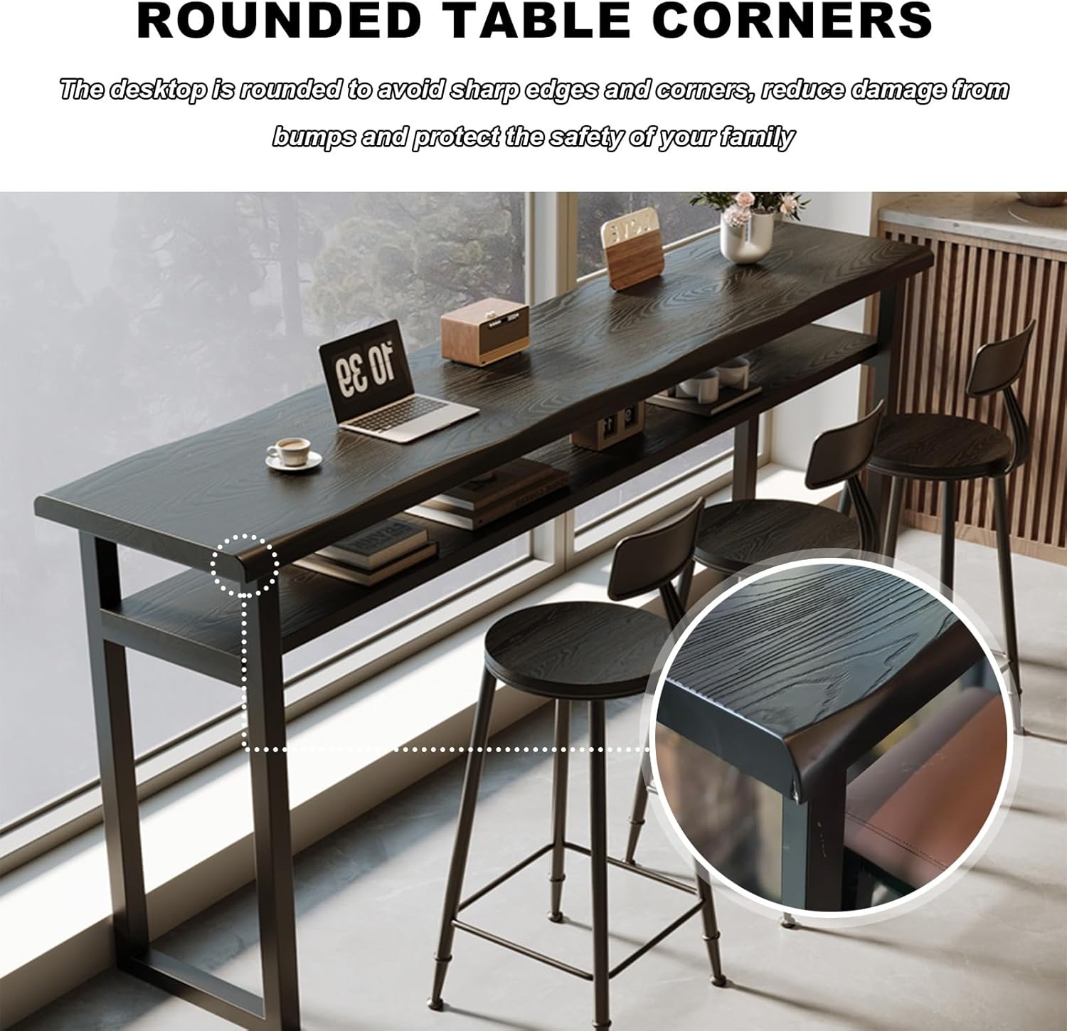 Solid Wood Double Layer Bar Table,Industrial Counter Height Kitchen Dining Table,Rectangular Narrow Bar Table,Rustic Breakfast Bar,Long Table Against The Wall,for Home,Cafe,Bistro(No Stool) 140*40cm(55.1*15.7in)