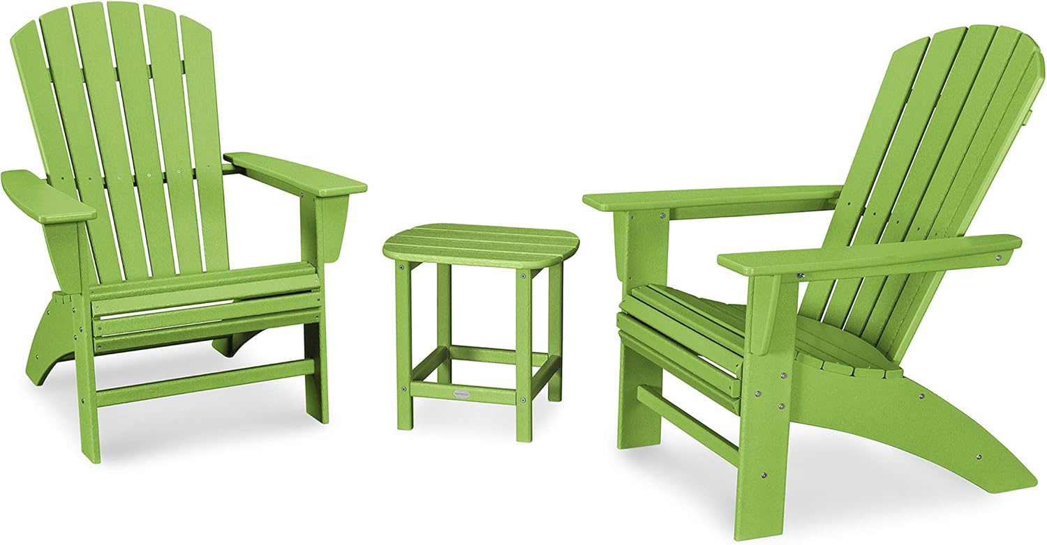 POLYWOOD Nautical 3-Piece Curveback Adirondack Chair Set with Side Table - HDPE Outdoor Patio Furniture for Deck, Dock, Lake House, Fire Pit - Fade-Resistant All-Season Chairs (Multiple Colors)