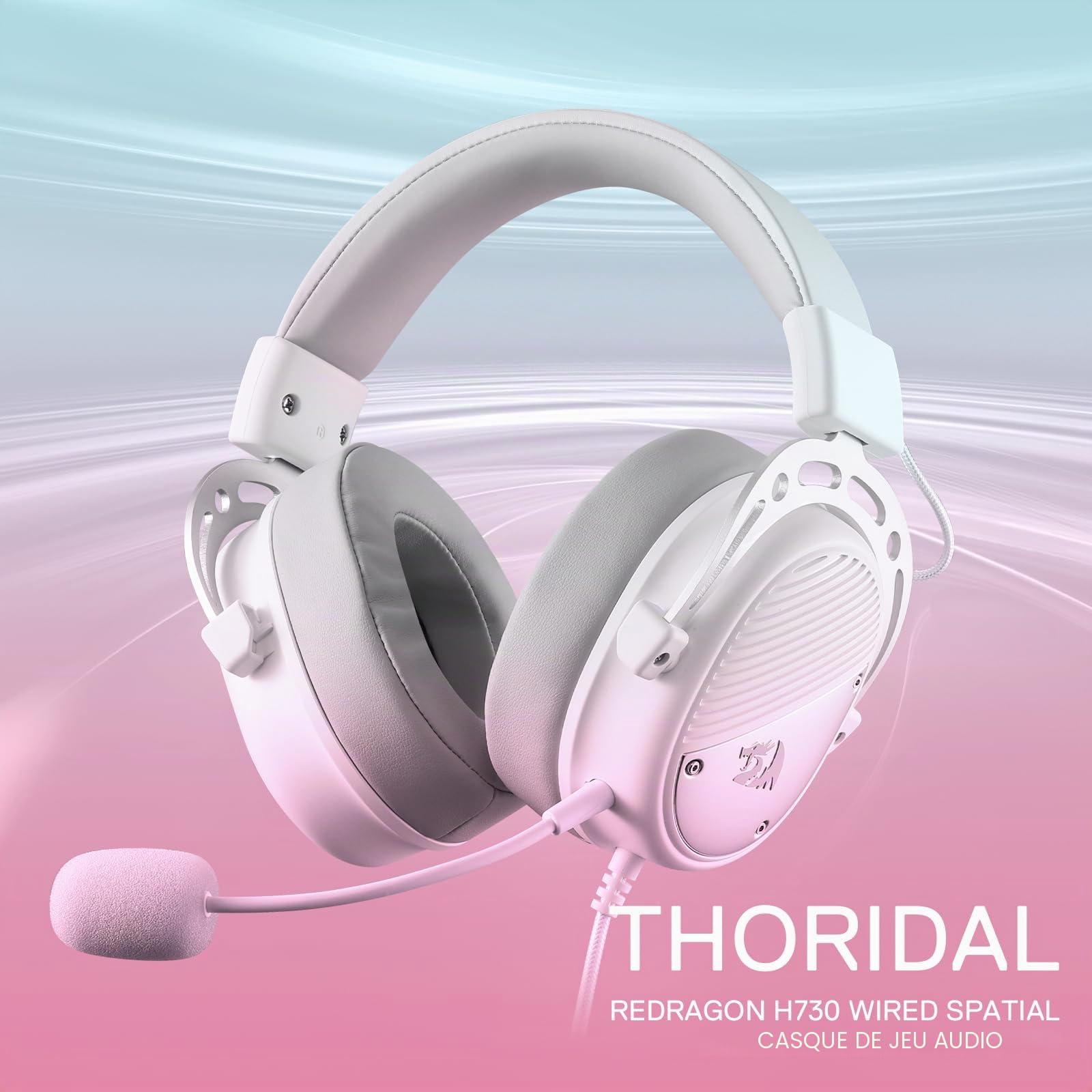 Redragon H730 Casque Gamer Filaire USB 53mm Son 360 Micro Detachable Blanc | Casque gamer filaire USB pilotes 53mm son 360 micro anti bruit detachable coussinets magnetiques blanc pour PC PS4 PS5
