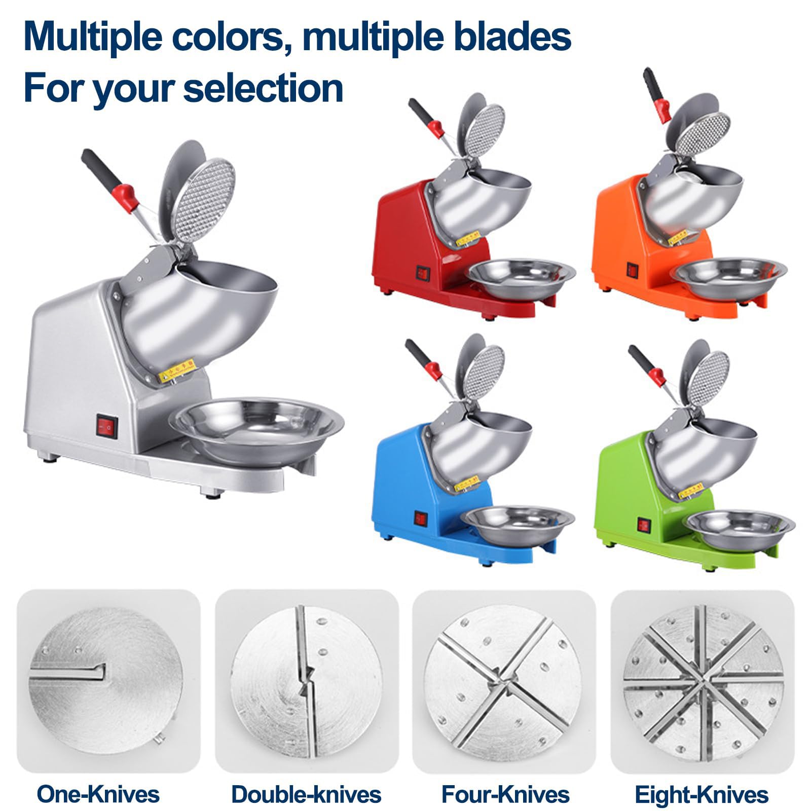 Tritaghiaccio Elettrico da 500 W, Macchina per Granite Professionale da 85 kg/h con Spessore Regolabile, Impugnatura Antiscivolo, Tritaghiaccio in Acciaio Inossidabile per Casa, Nego Red Eight-Knives