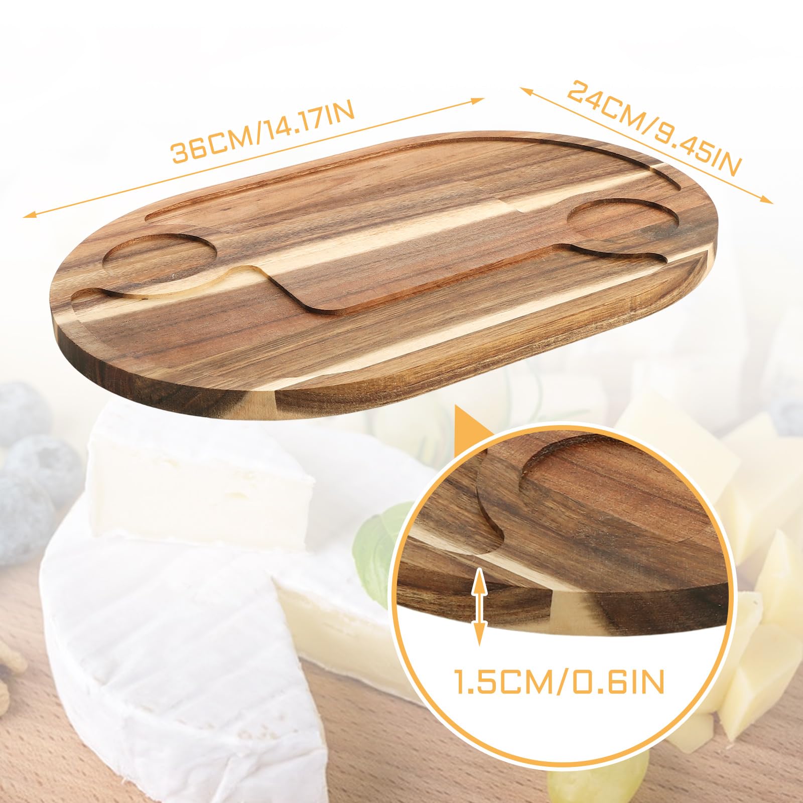 Confezione da 2 taglieri in legno per servire cibo, 36 x 24 x 1,5 cm, vassoio da portata in legno per feste