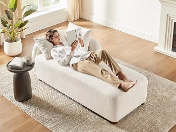 68.9" Chaise Lounge Chair Indoor with Left Facing, Chenille Beige