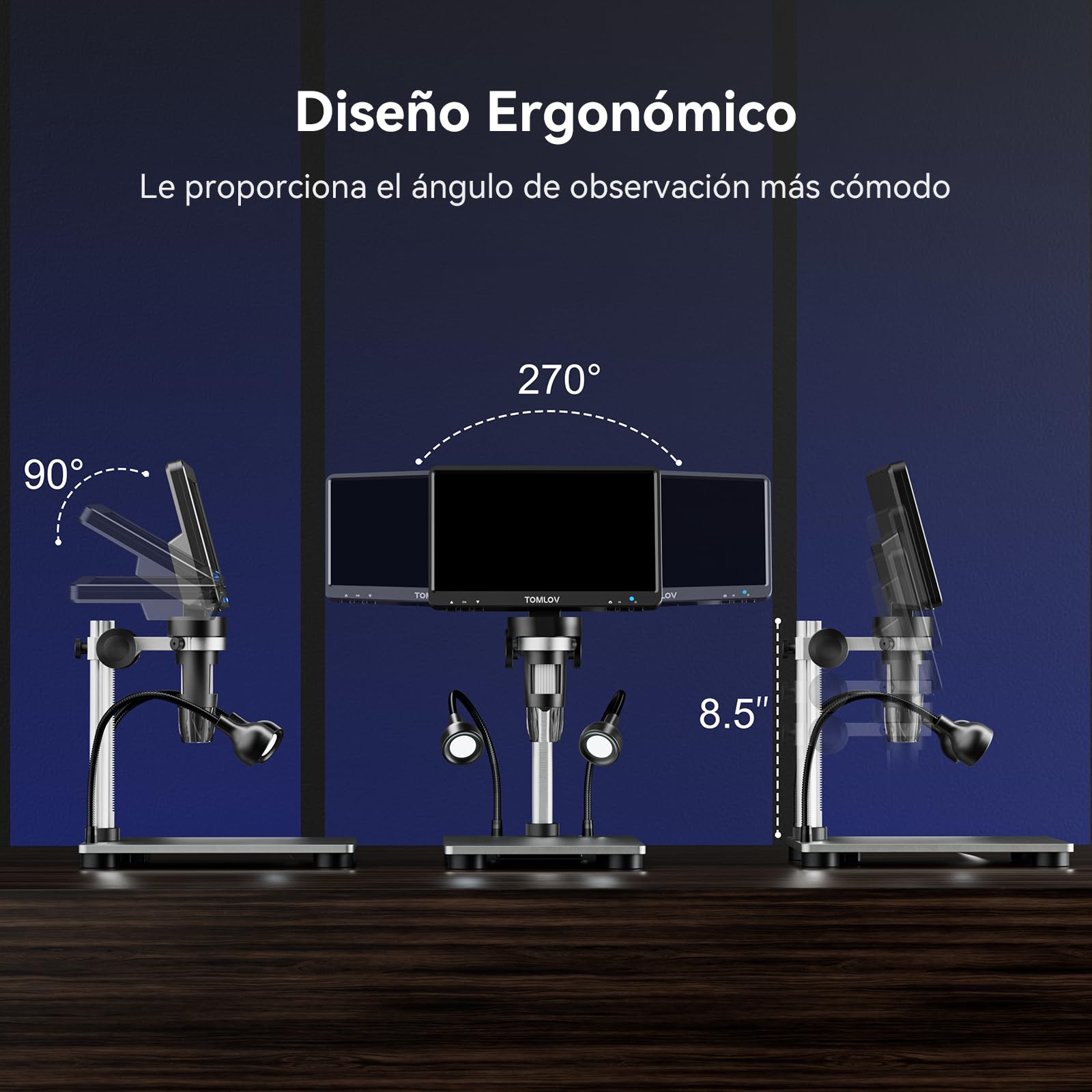 TOMLOV DM9 7" LCD Microscopio Digital 1080P, Cámara de Magnificación 1200X para Piezas con Pantalla HD, 12MP Enfoque de Ultra Precisión, Soporte Metálico, Luz LED, Compatible PC/Windows/Mac OS, 32GB
