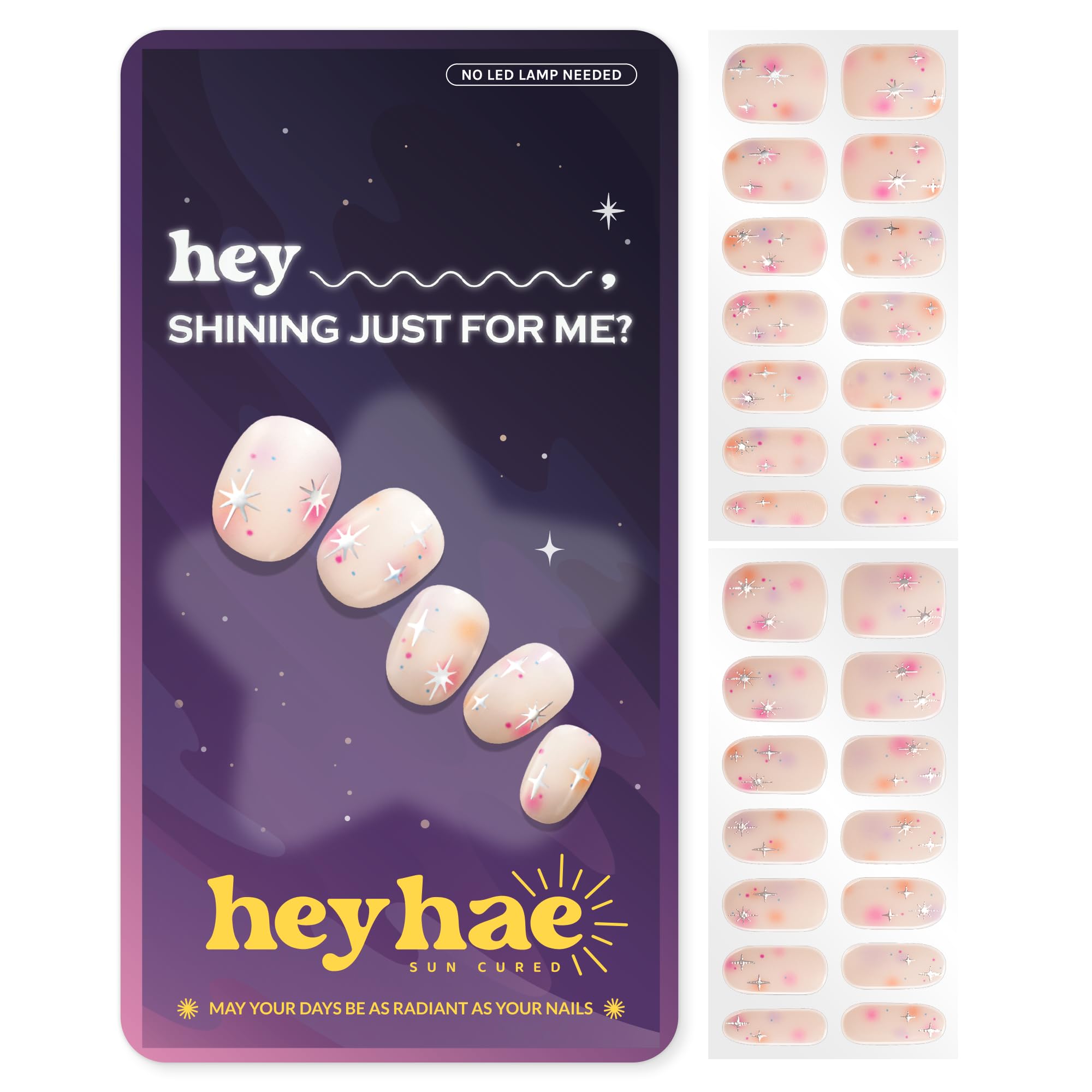 Heyhae Semi Cured Gel Nail Strips | No LED Lamp Needed | Summer, Aura, Pink | Easy Apply & Remove, Salon Quality |Includes 28 Strips, 1 Prep Pads,Nail