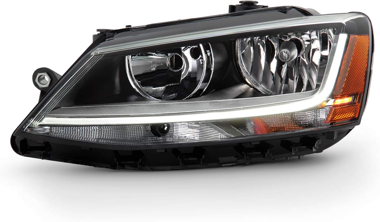 AKKON - Fits 2017-2018 Volkswagen Jetta [Halogen Type] Light Tube Chrome Headlamp w/LED DRL Model Driver Left Side Headlight