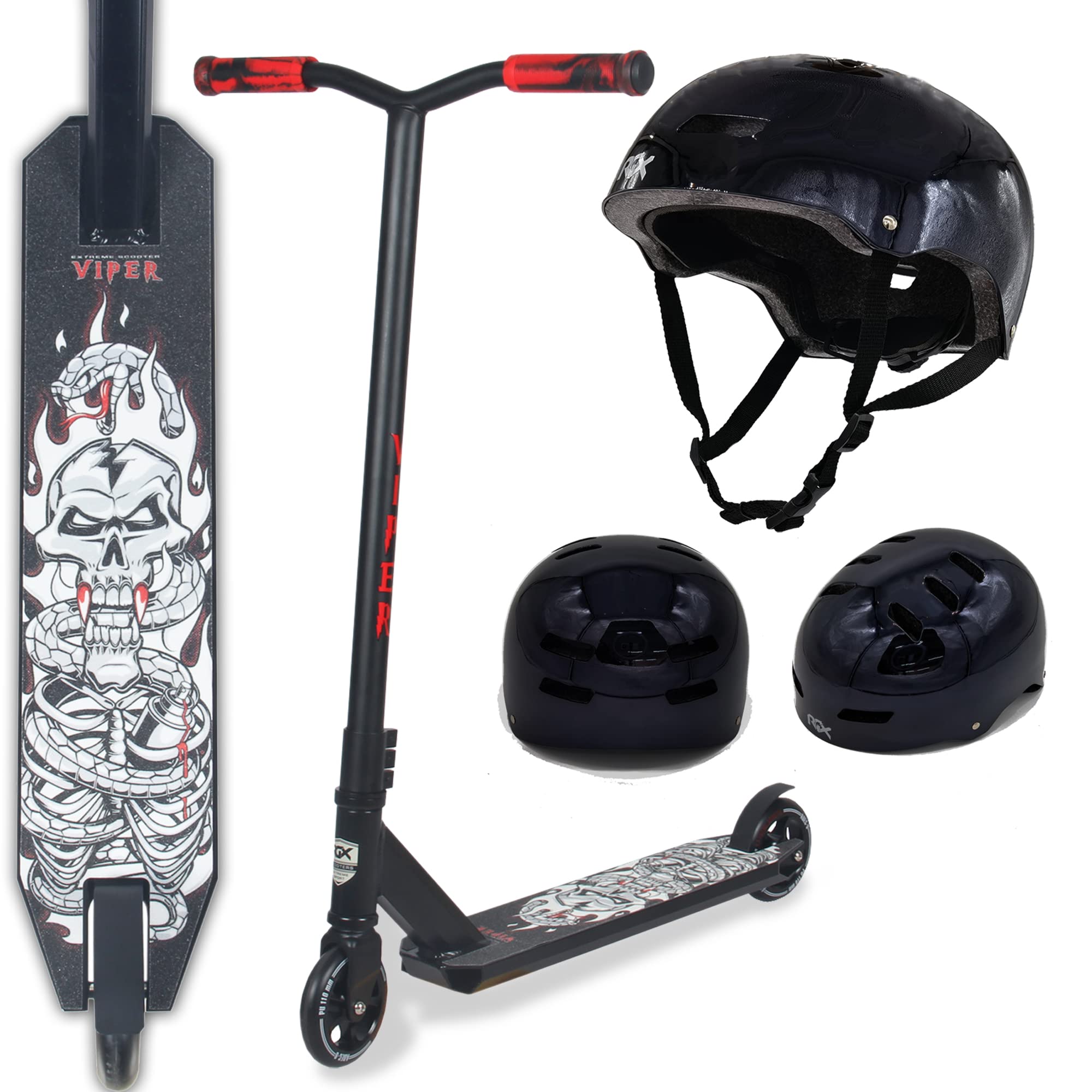 WeLLIFE Monopattini Freestyle Viper RGX Con Casco Protettivo Monopattino Freestyle Professionale, Manubrio HIC System Ruote 110mm e Cerchi in Alluminio, Cuscinetti Abec9, Ideale per Adulti e Ragazzi
