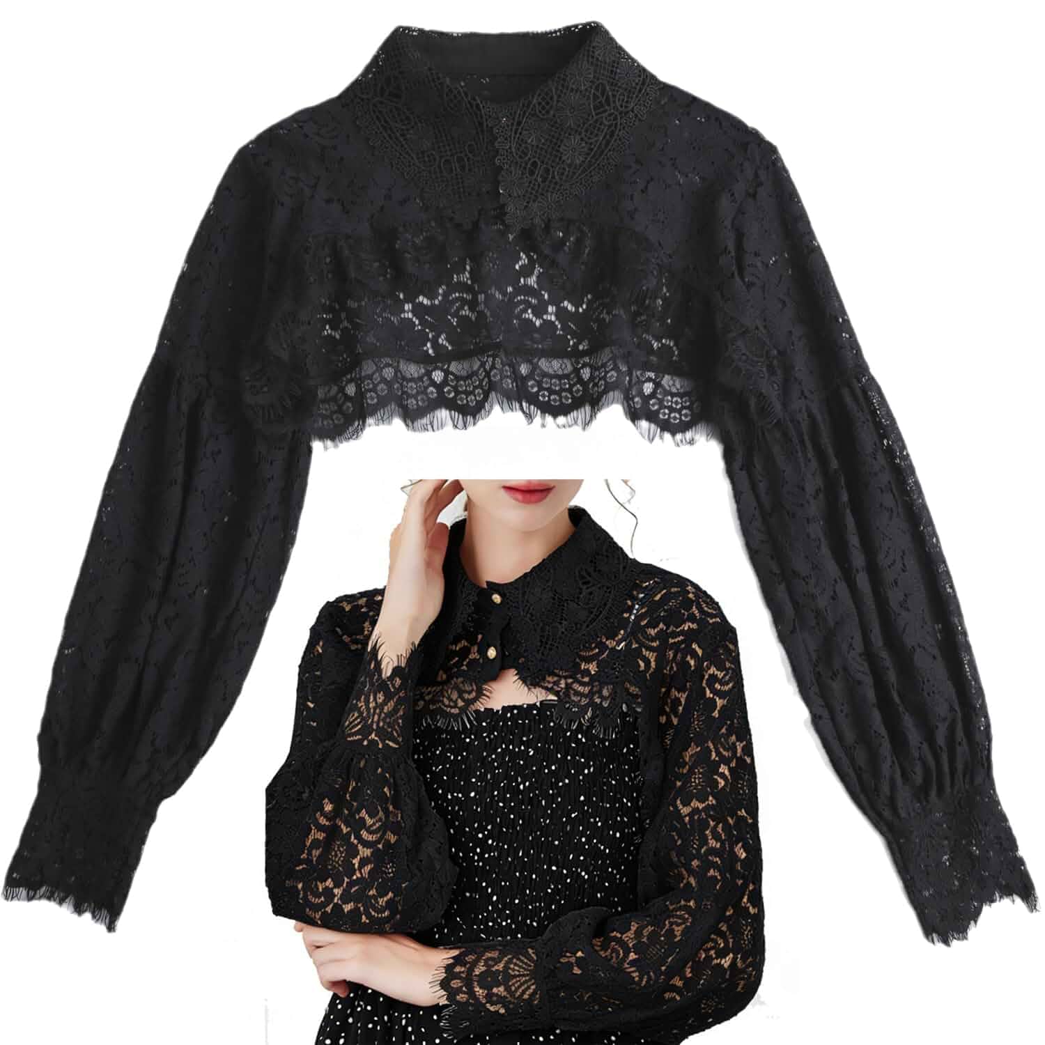 Amazleer Women's Mesh Lace Shrug, Crop Top, Y2K Aesthetic Arm Sleeves, Fairycore Long Sleeve Cardigan, Grunge Accessories