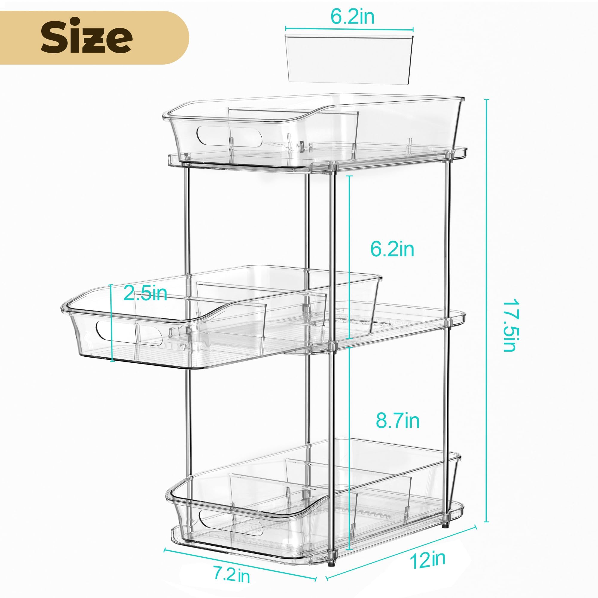 incostar Organizador de 3 niveles para debajo del fregadero, organizador de almacenamiento extraíble con divisores, ideal para organizar armarios, tocadores de baño, gabinetes, almacenamiento