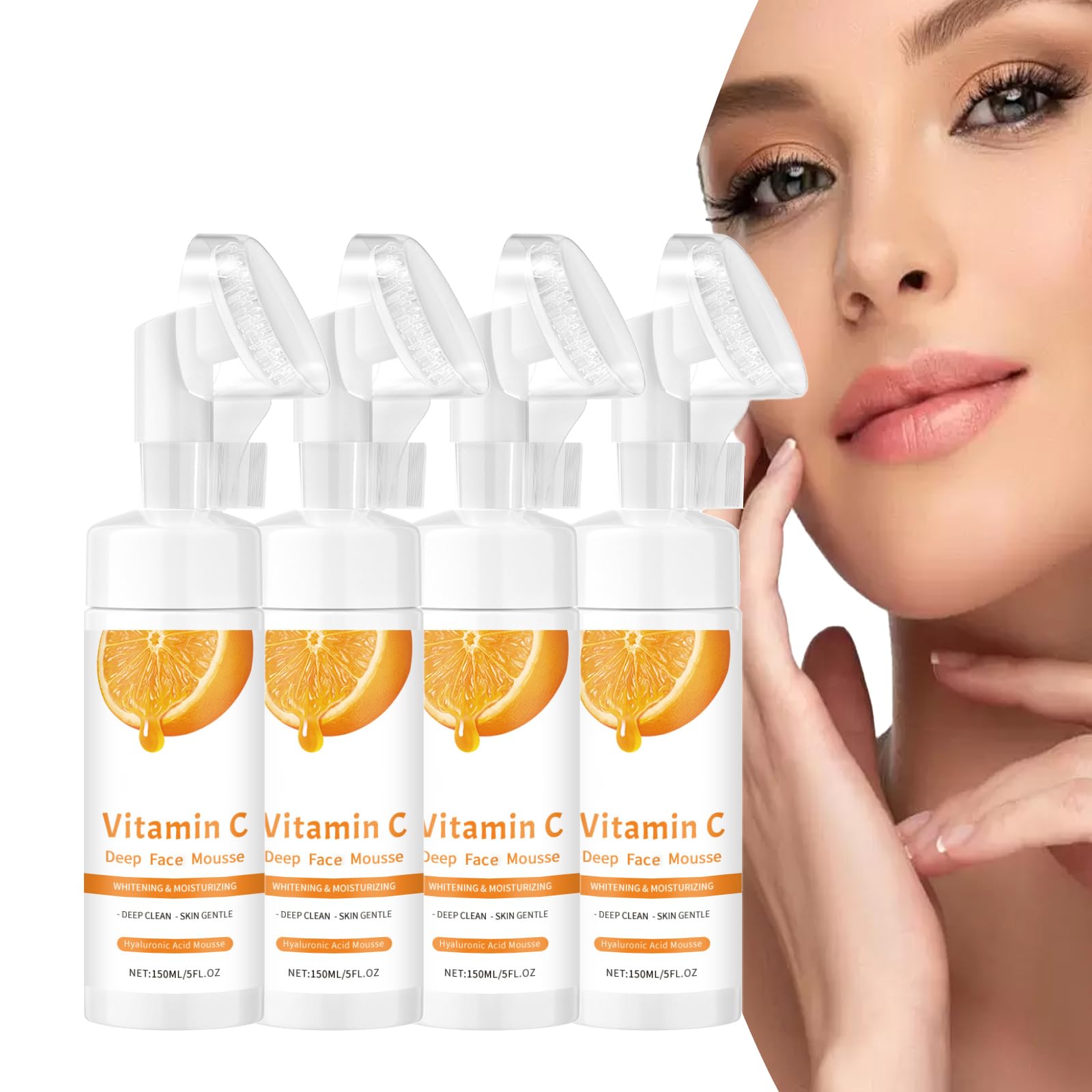 Deep Face Mousse, płyn do mycia twarzy z pianki pomarańczowej, aloes, naturalny ekstrakt z pomarańczy i witamina C, do głębokiego oczyszczania, nawilżania, redukcji zmarszczek i matowości (4 szt.)