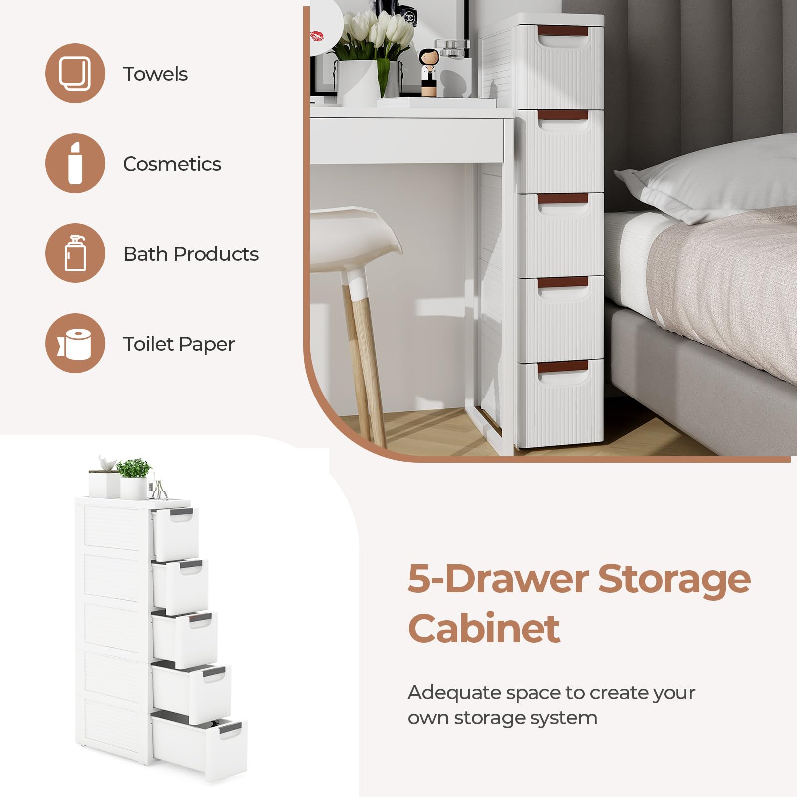 Carrito Estrecho De 4 Niveles Con Ruedas KOMFOTTEU - Organizador Móvil Para Cocina, Baño O Dormitorio, 47.5x20x80.5 Cm