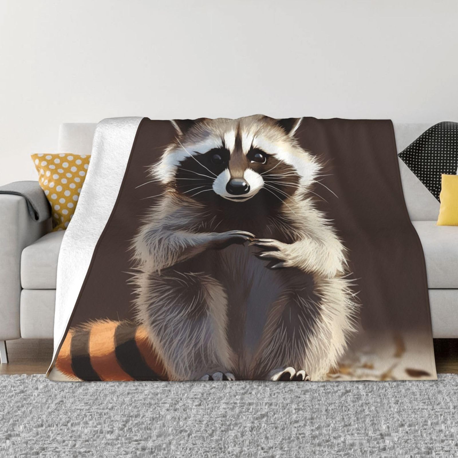 FodPand Cute Raccoon Fleece Blanket 80"x60" Lightweight Warm Throw Blanket for Bed Couch Cozy Air Conditioning Quilt All Seasons Decorative Fuzzy Blankets Gifts for Women Men