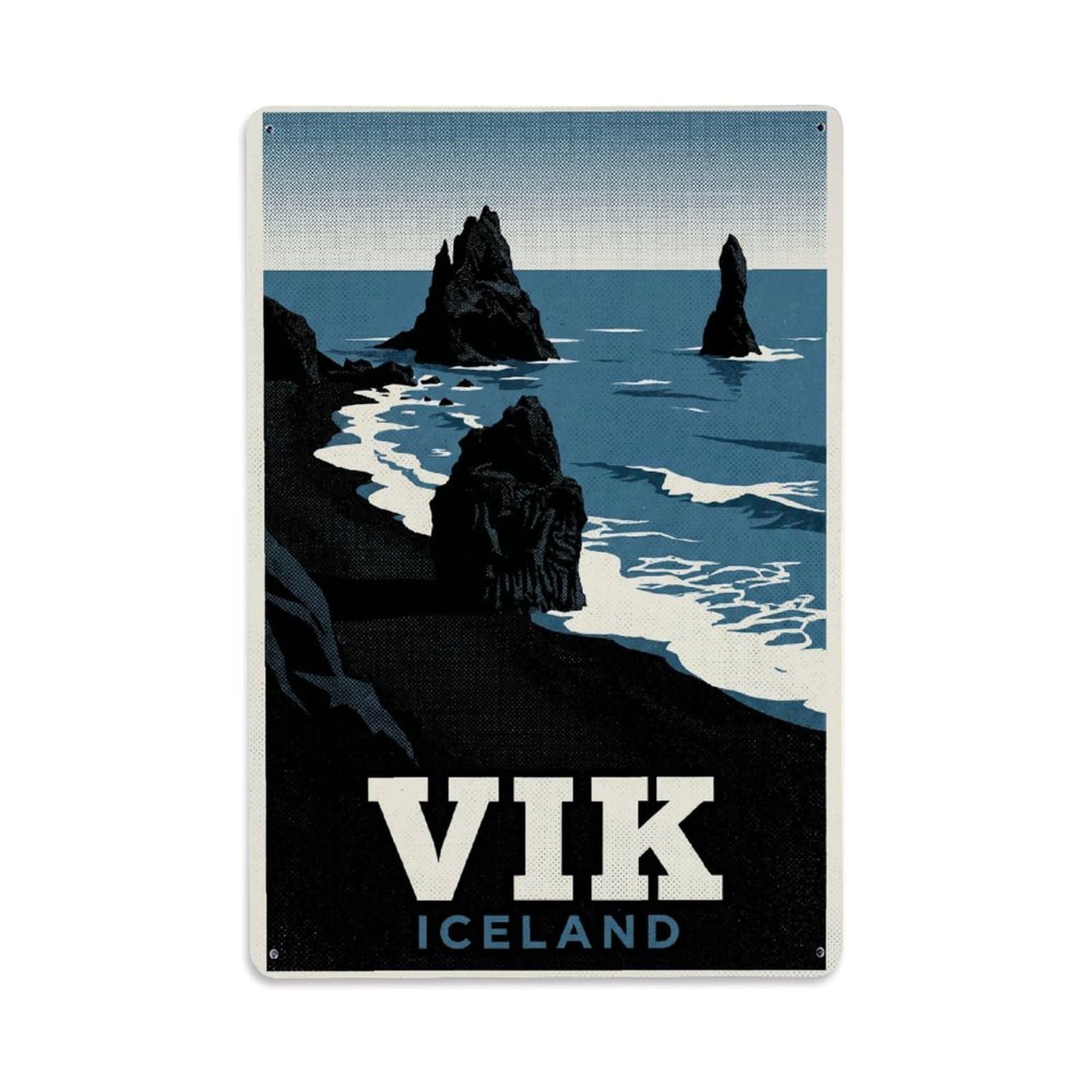 Iceland Vik Vintage Metal Tin Sign Plaque Wall Decor for Cafe, Club Bar, Office, Garden Metal Poster 8x12Inch