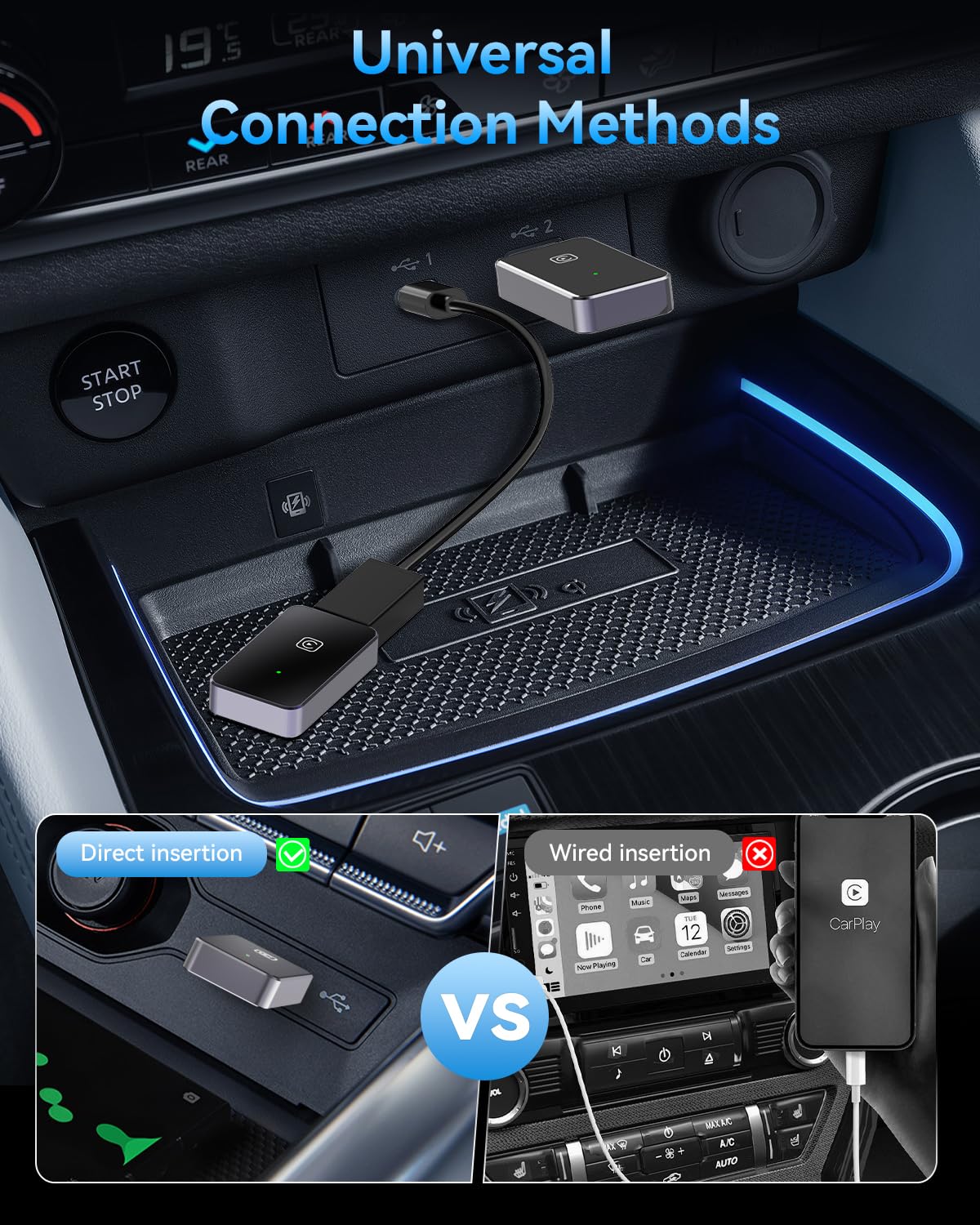 Adattatore Carplay Wireless per iPhone，2025 Upgrade Dongle Apple CarPlay Wireless Plug & Play via USB-A,Compatibile con iOS 10+ e auto con CarPlay. (CP1-G)