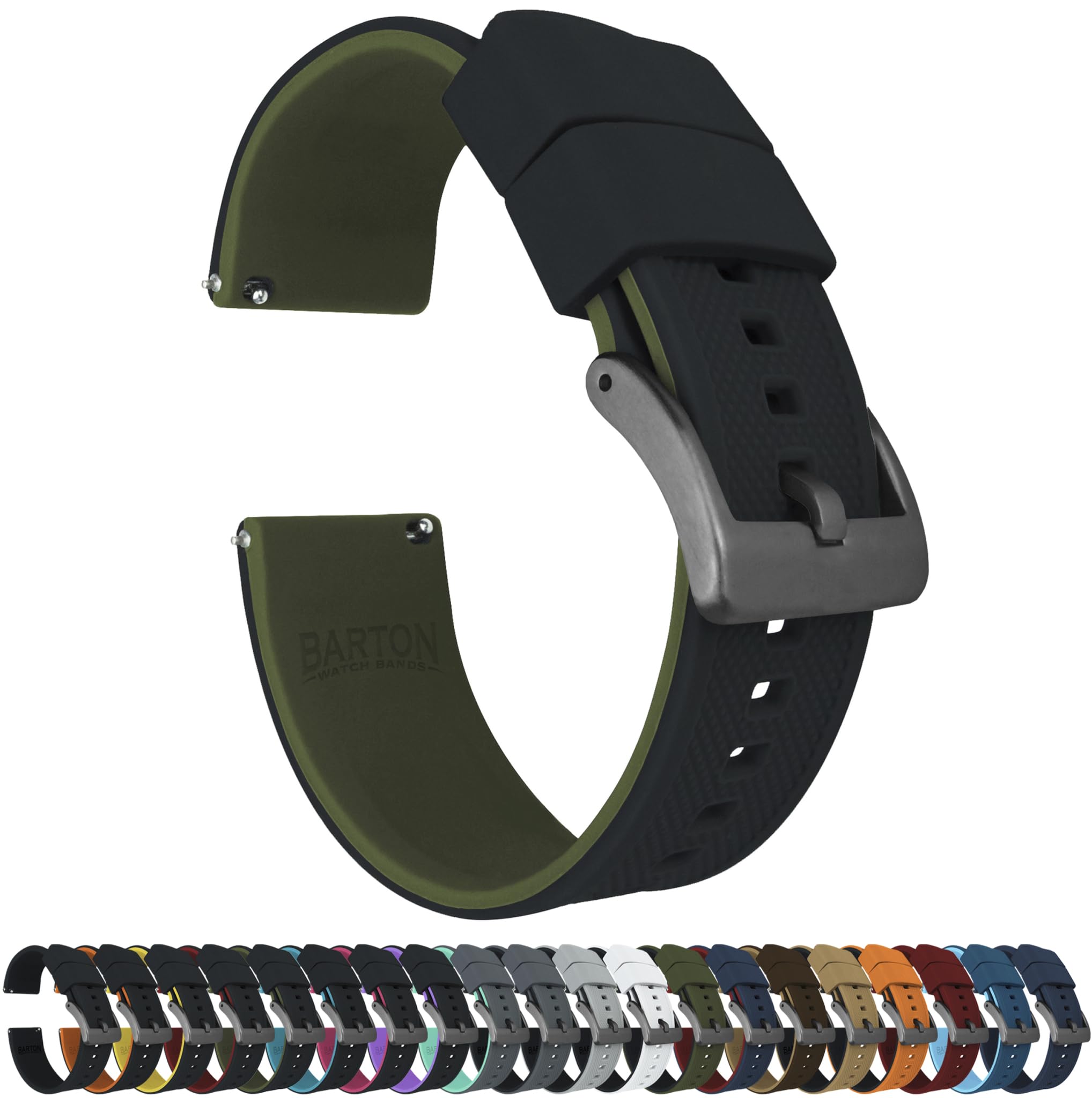 BARTON Elite Silicone Watch Bands - Quick Release - Choose Strap Color &amp; Buckle Color (Stainless Steel, Black PVD or Gunmetal Grey) - 18mm, 20mm, 22mm &amp; 24mm Watch Straps