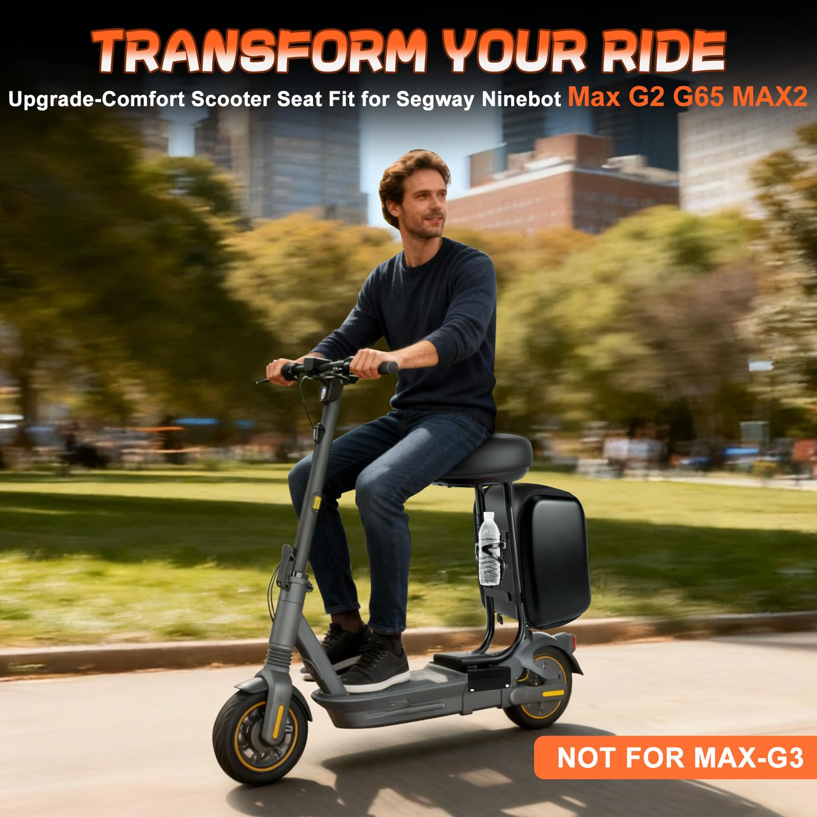 Sitz für Elektroroller passend für Segway Ninebot MAX G2 G65 MAX2 | Sitzaufsatz für Erwachsene mit 10L Großtasche, PU-Kissen & Getränkehalter