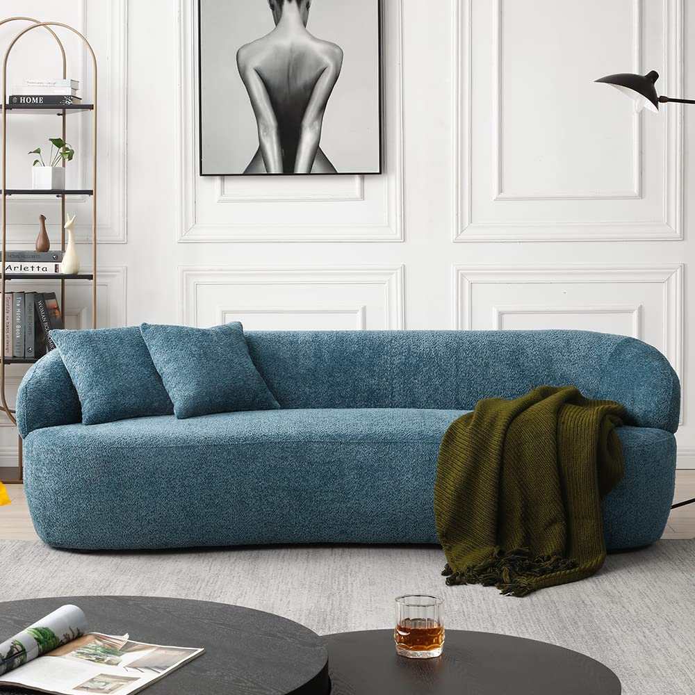 Curved Sofa Couch, 86.6" 3-Seater Modern Boucle Sectional Sofa Couch, Comfy Cloud Upholstered 3 Seat Leisure Cushion Sofa with Pillows for Living Room
