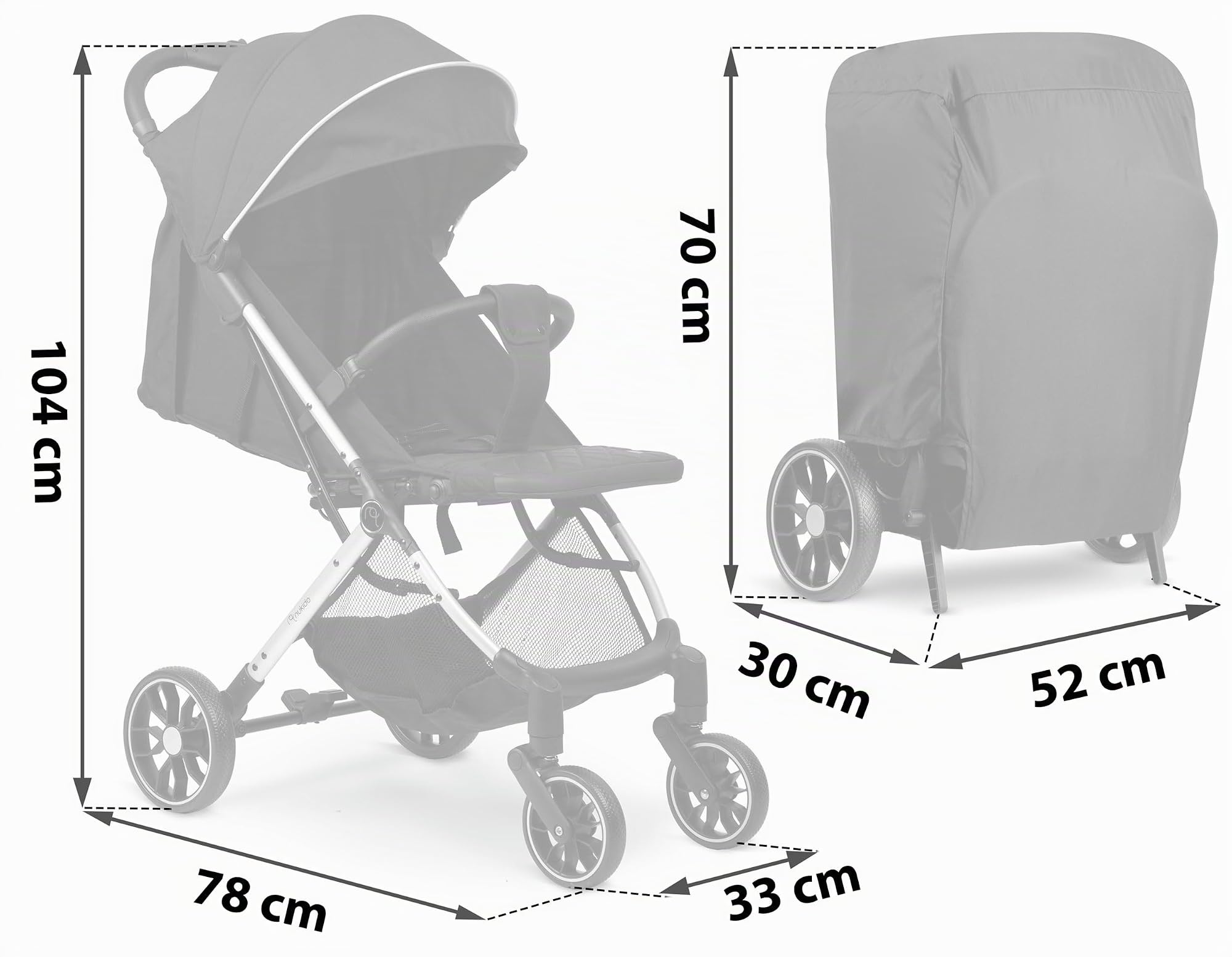 Nukido Silla De Paseo para Bebé con Bolsa De Transporte 0-36 Meses 0-15 kg Plegado Automático En 2 Segundos Ruedas De 360° con Amortiguación Grandes Ruedas Todoterreno Negro Paseo