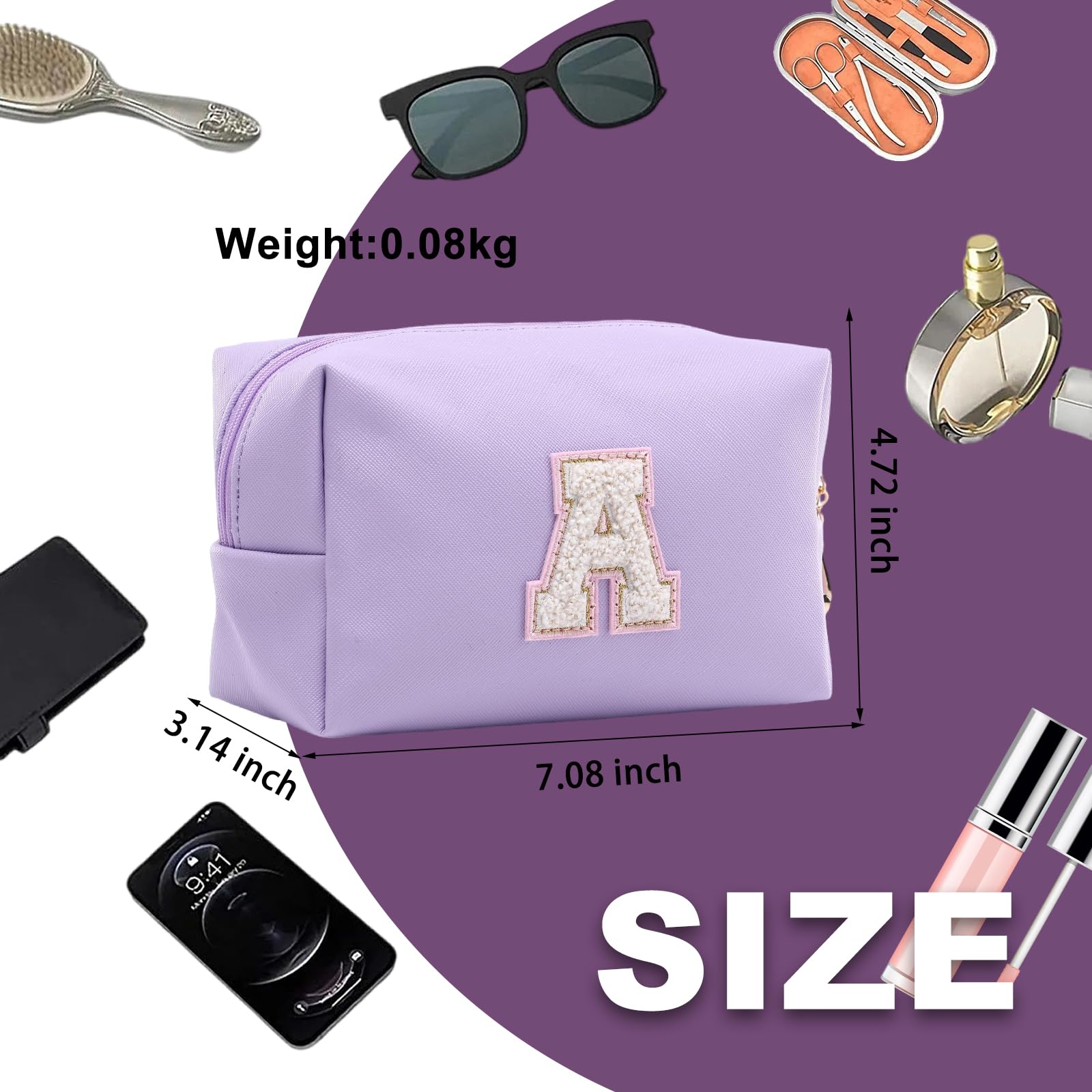 Personalized Makeup Bag,Waterproof Travel Makeup Pouch Cosmetic Bag Birthday Gift for Women Mom，Bride Bridesmaid Cosmetic Bag A-Z — view 2