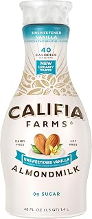 Califia Farms Unsweetened Vanilla Almond Milk 48oz - Dairy-Free Vegan Keto Plant-Based Sugar-Free High Calcium Smoothie Milk