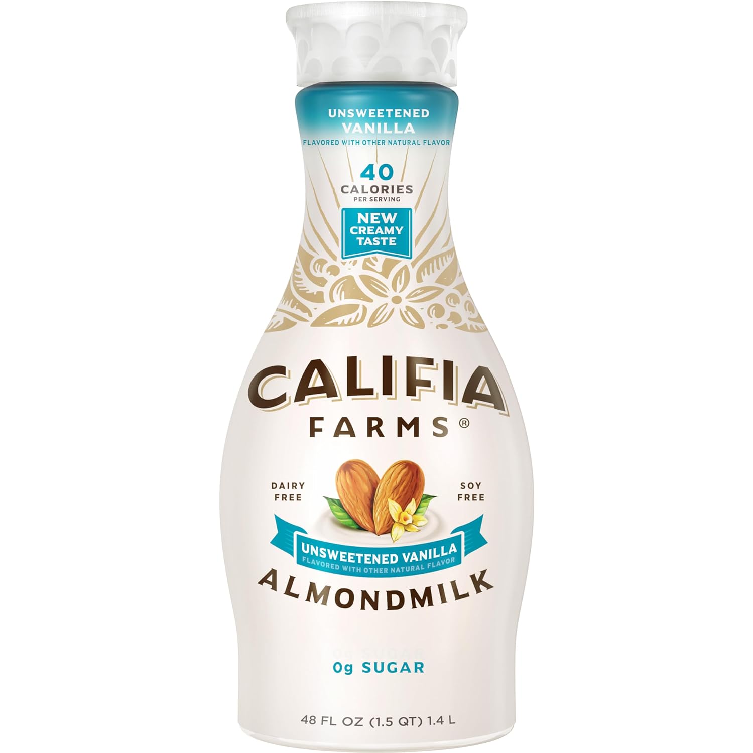 Califia Farms Unsweetened Vanilla Almond Milk 48oz - Dairy-Free Vegan Keto Plant-Based, 0g Sugar, High Calcium, Smoothie Ready